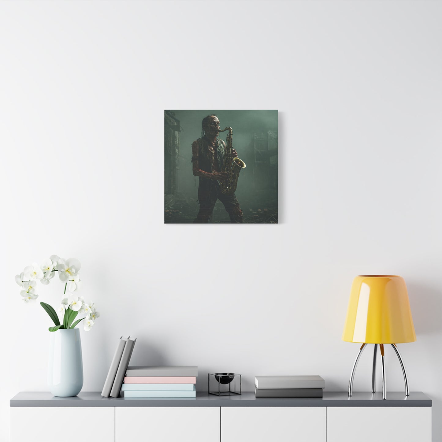 Zombie Saxophonist Wall Art - Matte Canvas Print for Halloween Decor