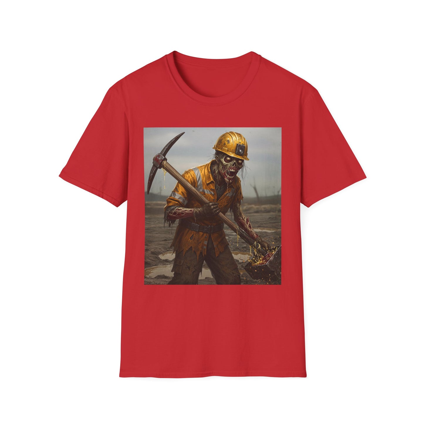 Zombie Miner Unisex Softstyle T-Shirt | Spooky Graphic Tee for Horror Fans