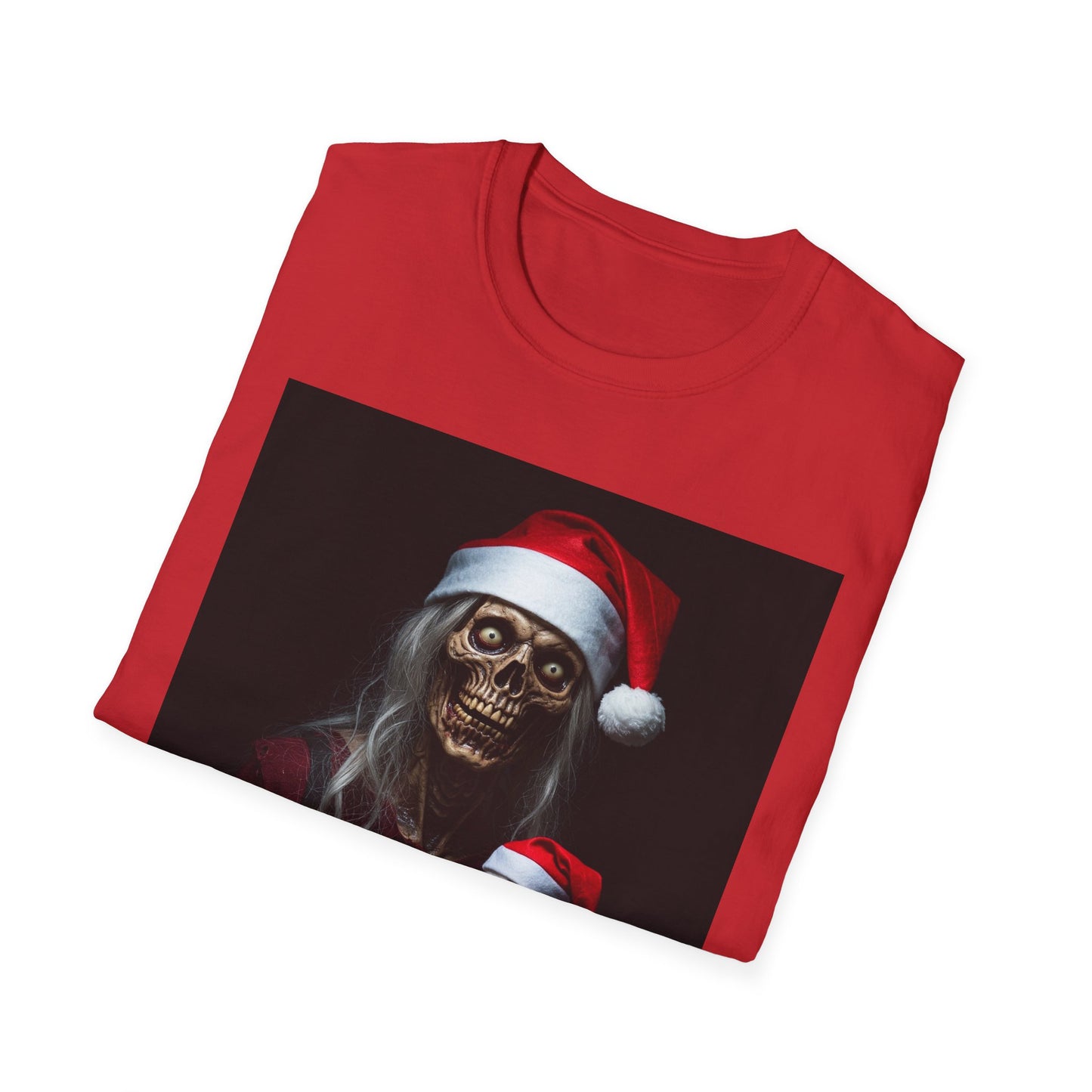 Cat Spooky Santa Skeleton Apocalyptic Portrait Tee, bold, decaying zombie graphic