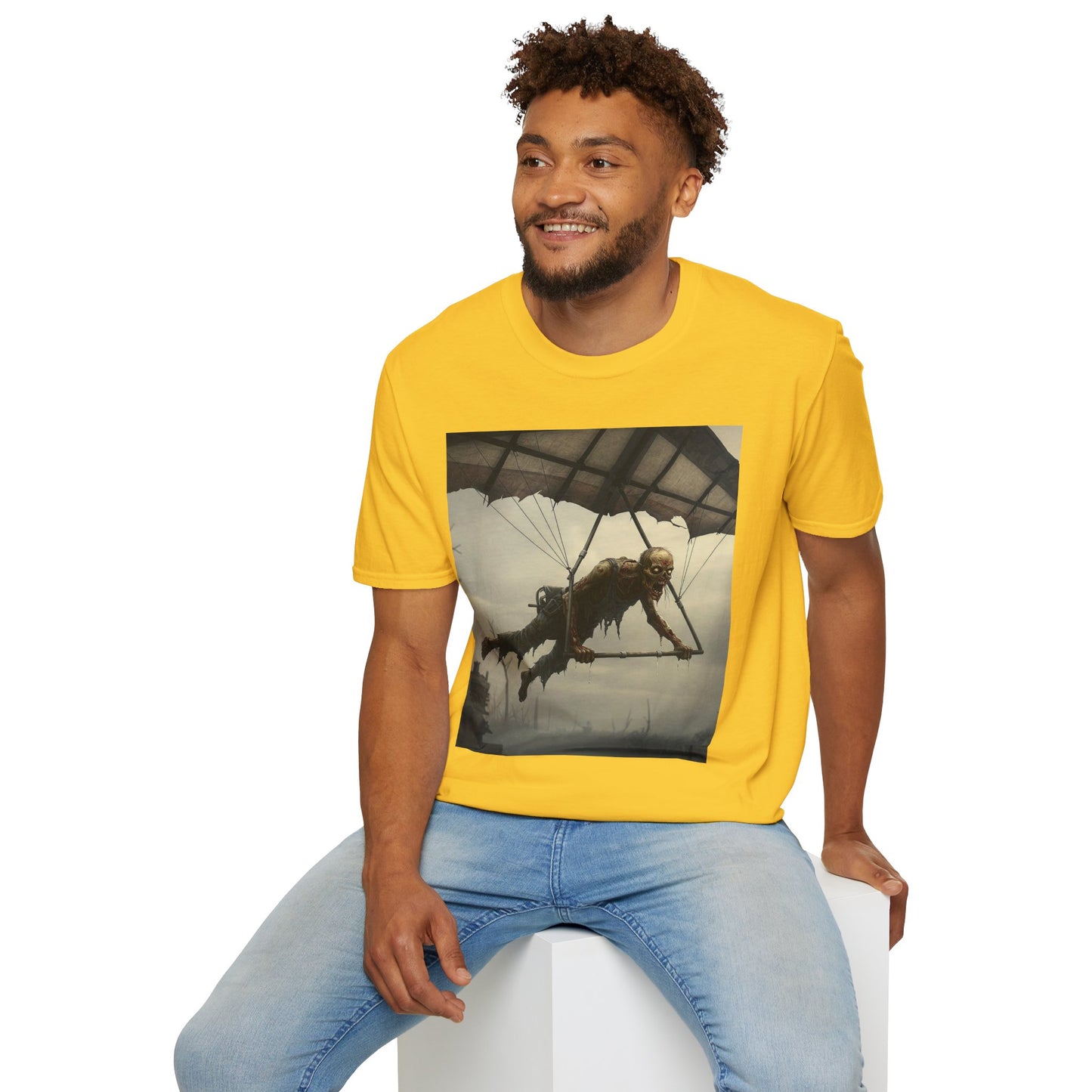 Zombie Parachute Unisex Softstyle T-Shirt - Perfect for Halloween and Horror Fans