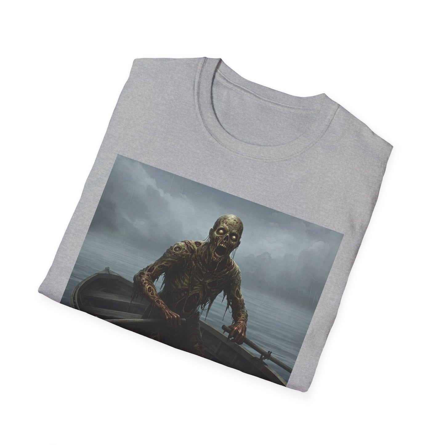 Zombie Rowboat Unisex Softstyle T-Shirt - Spooky Graphic Tee for Halloween Fans