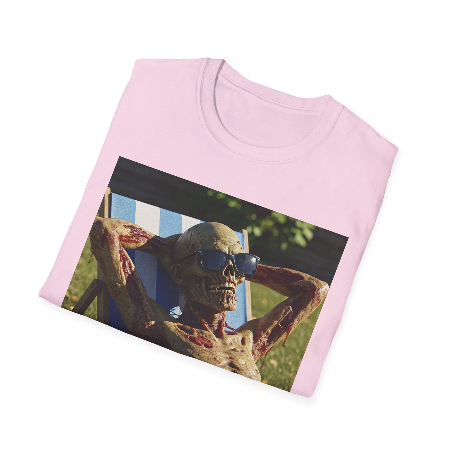 Chillin' Skeleton Unisex Softstyle T-Shirt | Funny Skeleton Beach Tee