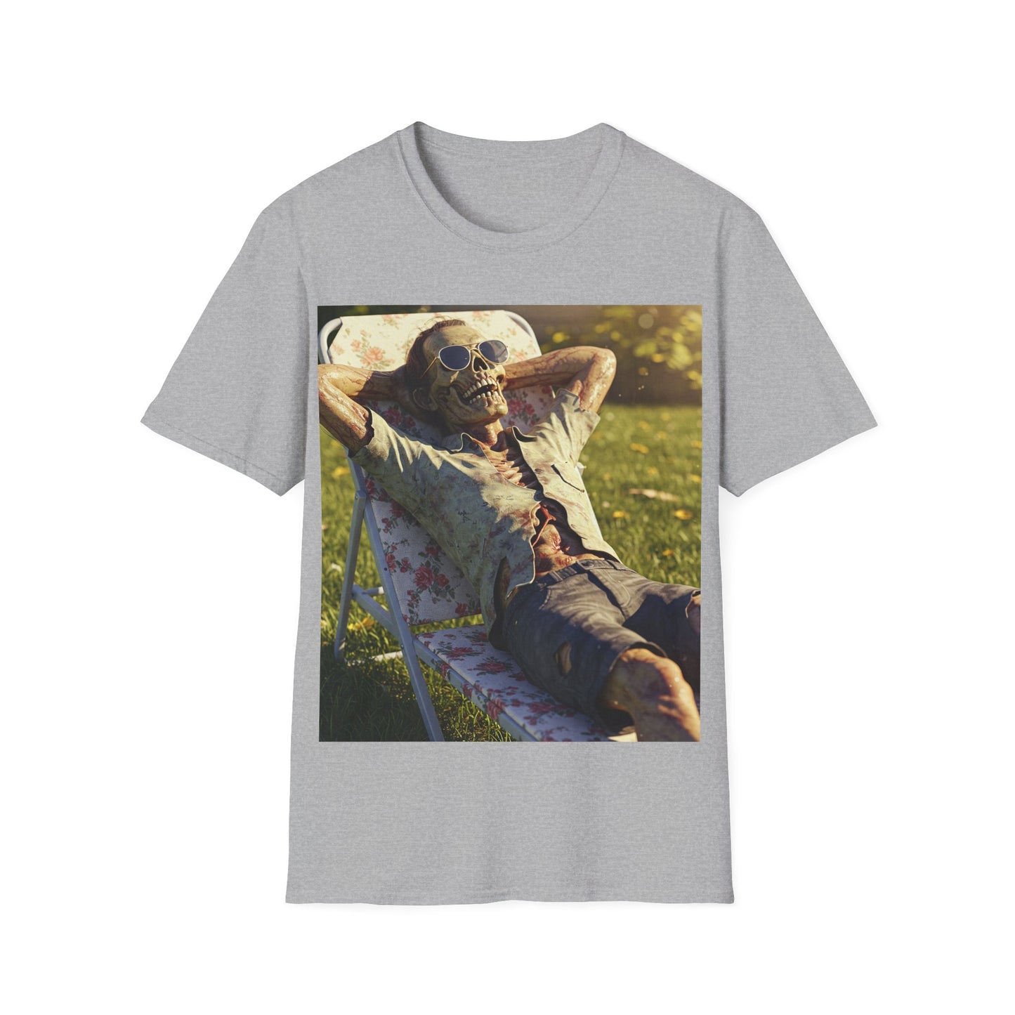 UK - Relaxing Skeleton Unisex Softstyle T-Shirt - Perfect for Halloween and Everyday Wear