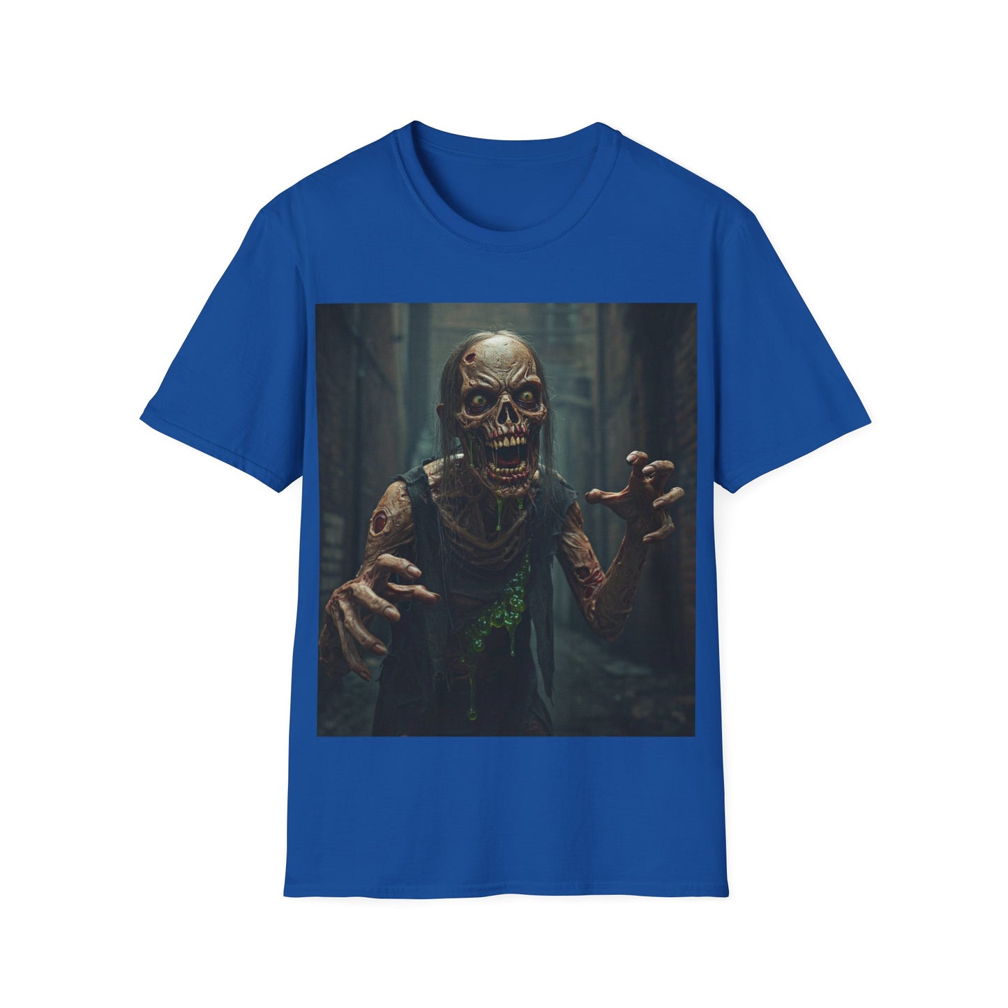 UK - Unisex Softstyle T-Shirt - Creepy Zombie Graphic Tee for Halloween