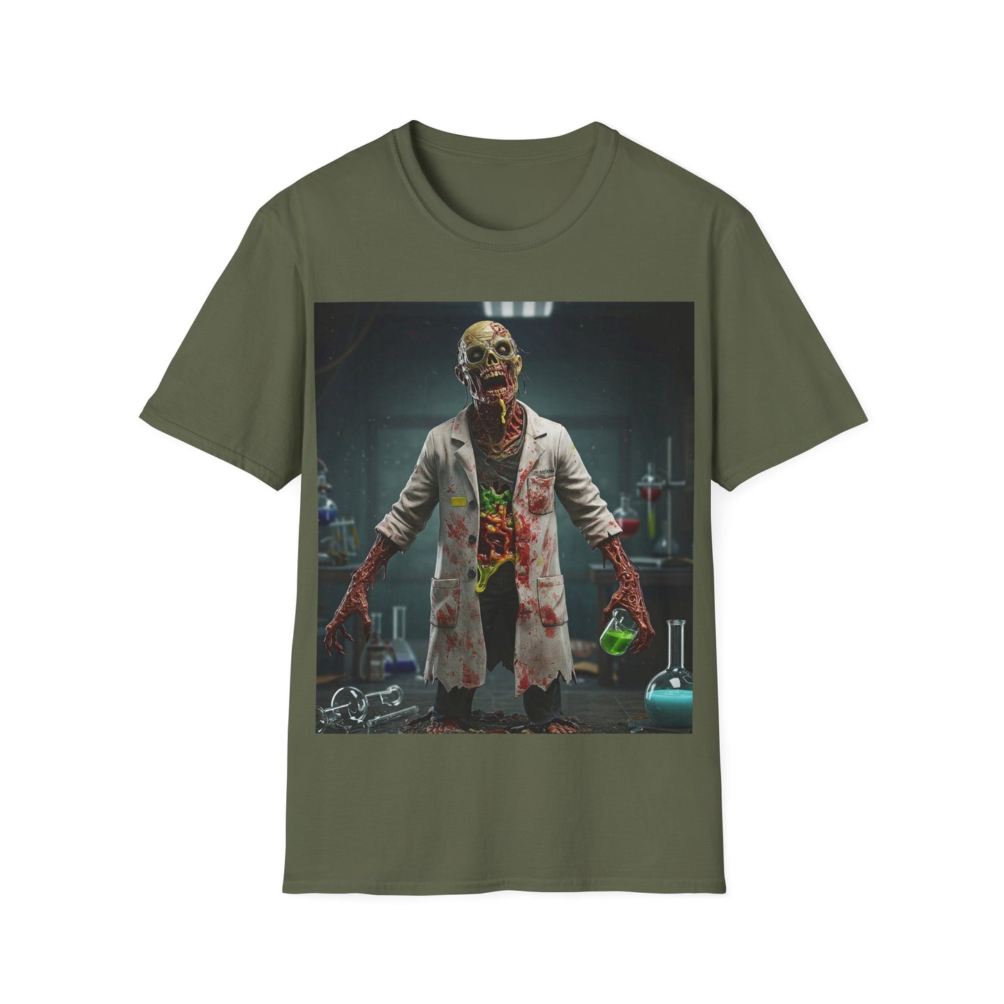 UK - Zombie Scientist Unisex Softstyle T-Shirt - Perfect for Halloween and Horror Fans