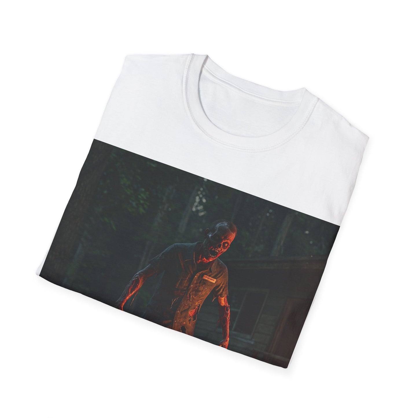 UK - Horror-Themed Unisex Softstyle T-Shirt - Creepy Zombie Design