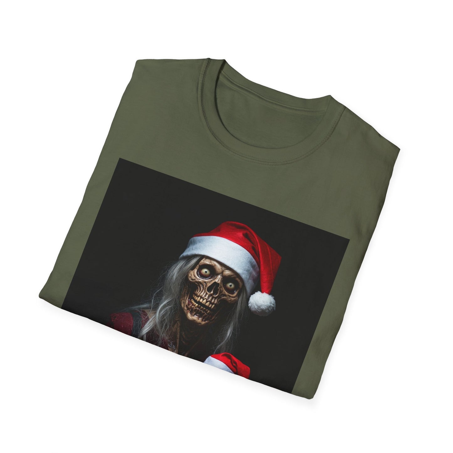 Cat Funny Skeleton Santa Apocalyptic Portrait Tee, bold, decaying zombie graphic