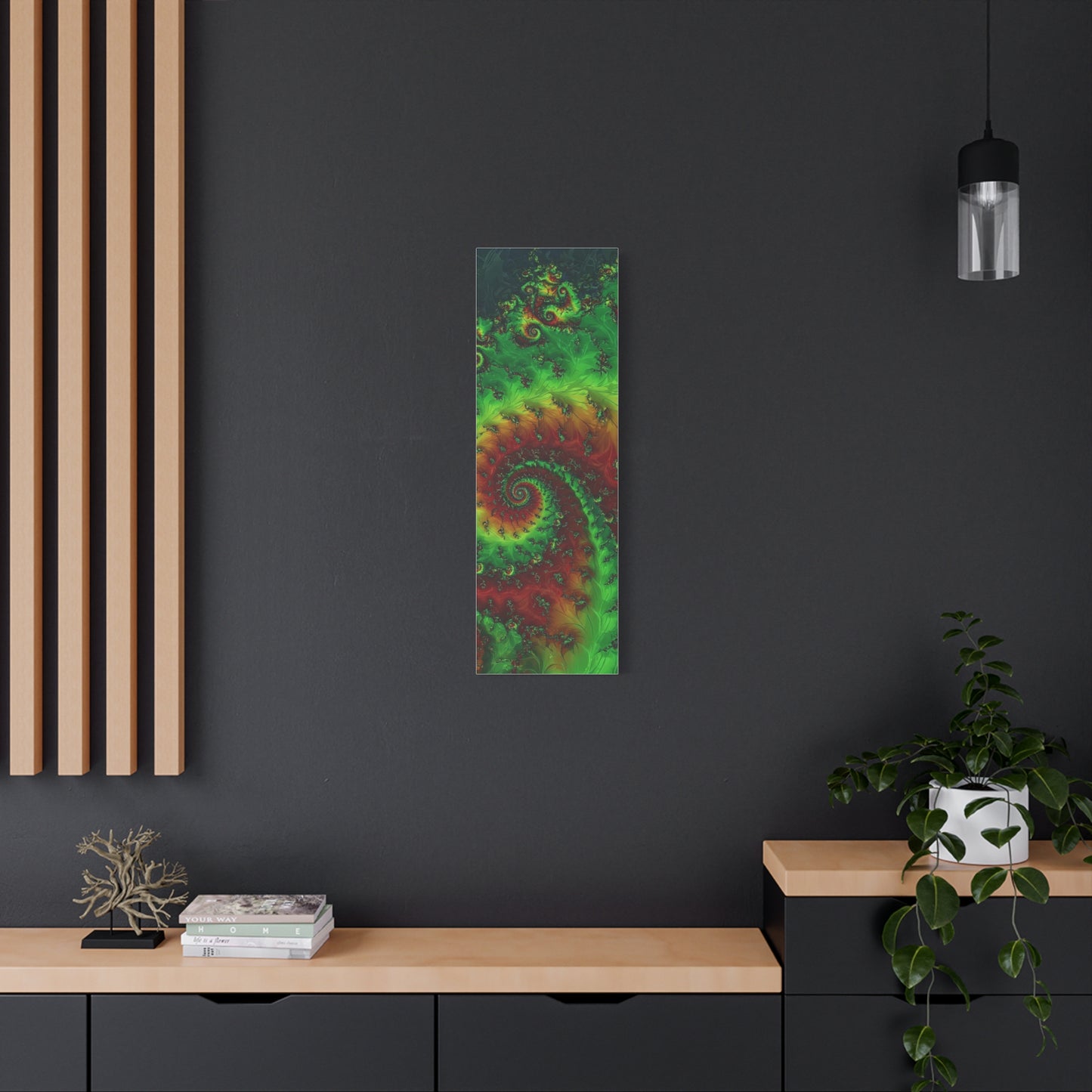 Vibrant Fractal Art Canvas - Green and Red Abstract Wall Decor