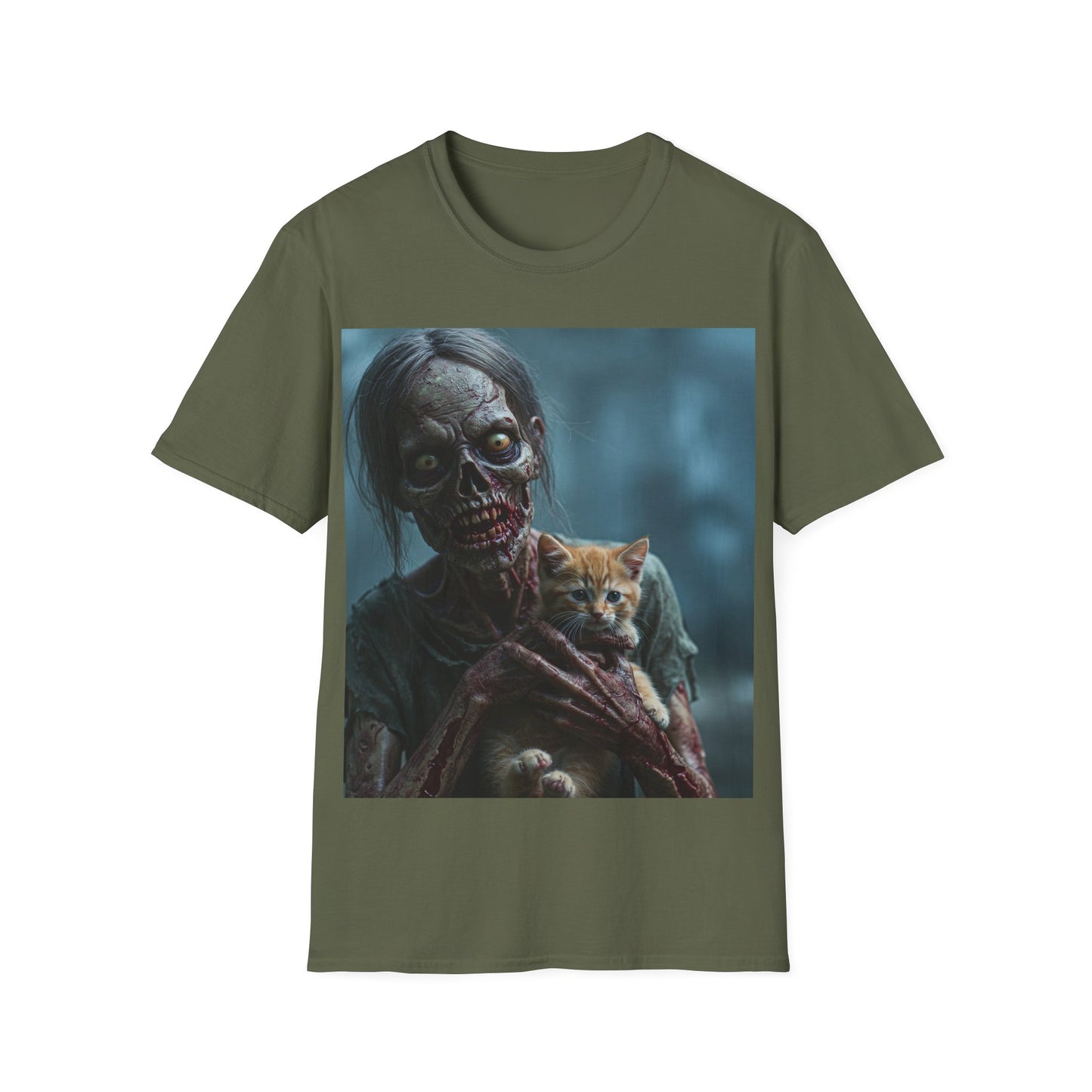 UK - Zombie Cat Lover Apocalyptic Portrait Tee, bold, decaying zombie graphic