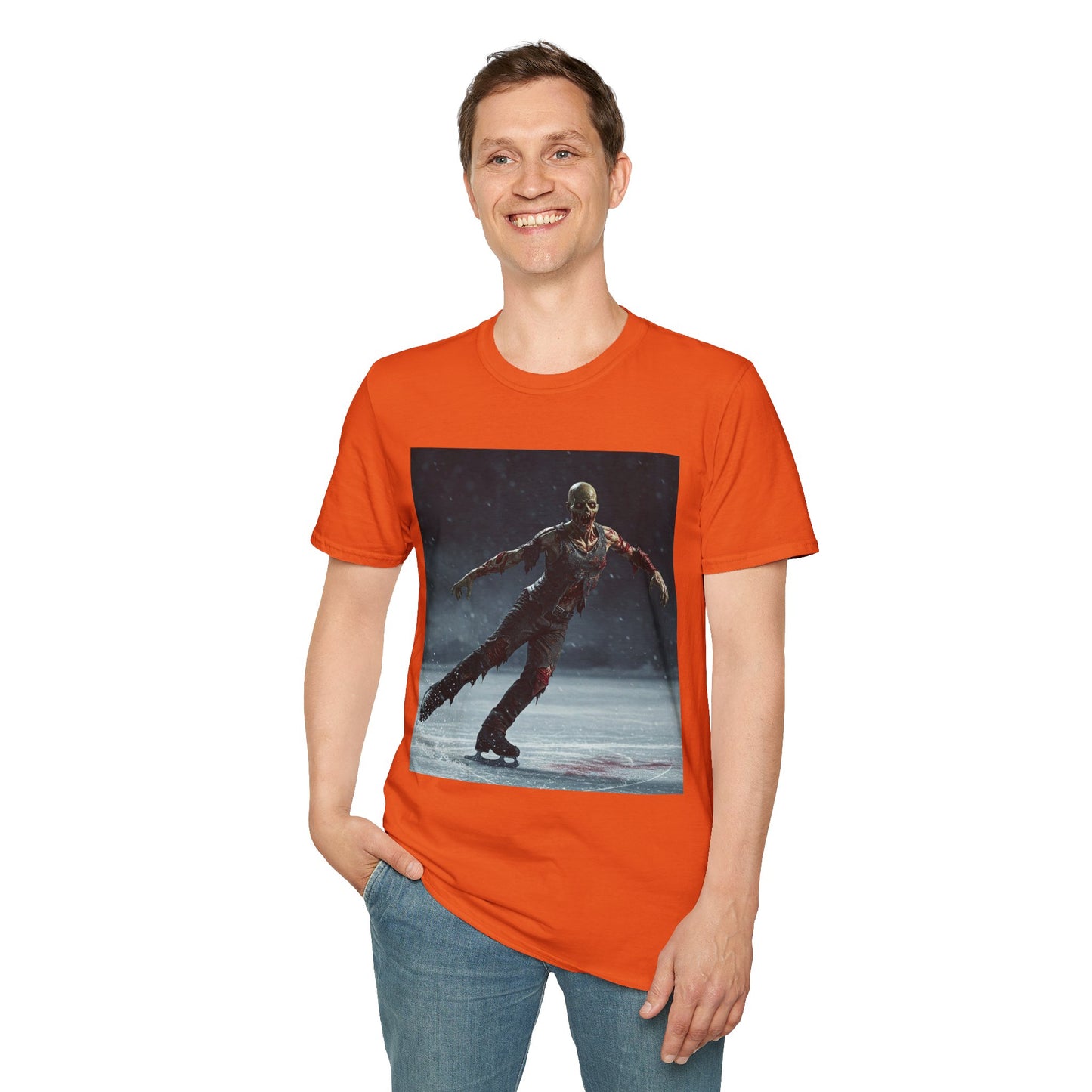 Chilling Thriller Unisex Softstyle T-Shirt - Ice Skating Horror Design