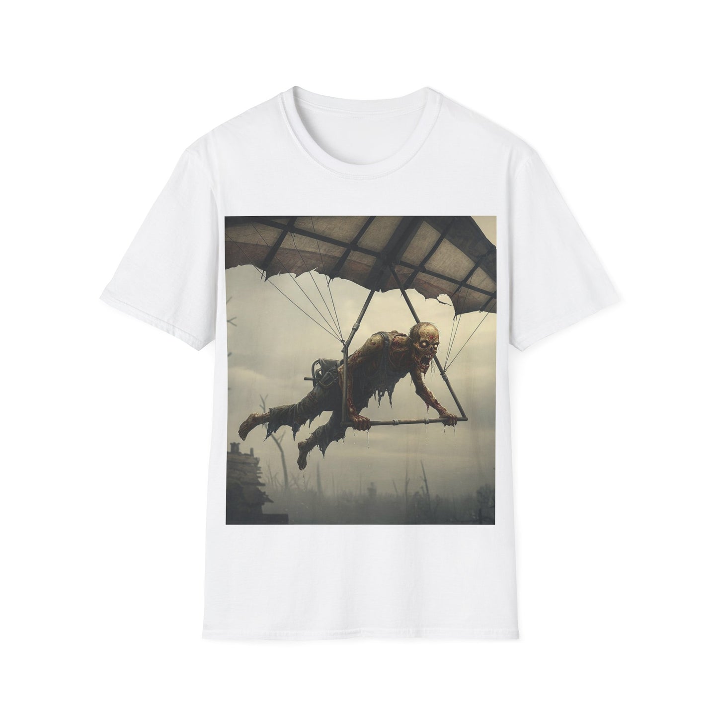 UK - Zombie Parachute Unisex Softstyle T-Shirt - Perfect for Halloween and Horror Fans