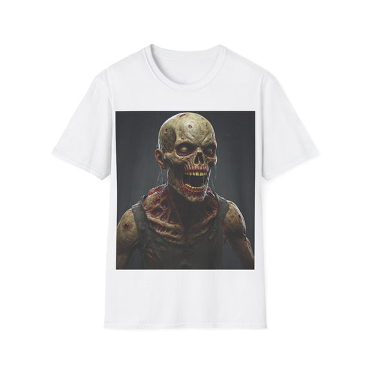 UK - Unisex Softstyle T-Shirt with Creepy Zombie Graphic - Perfect for Halloween and Horror Fans