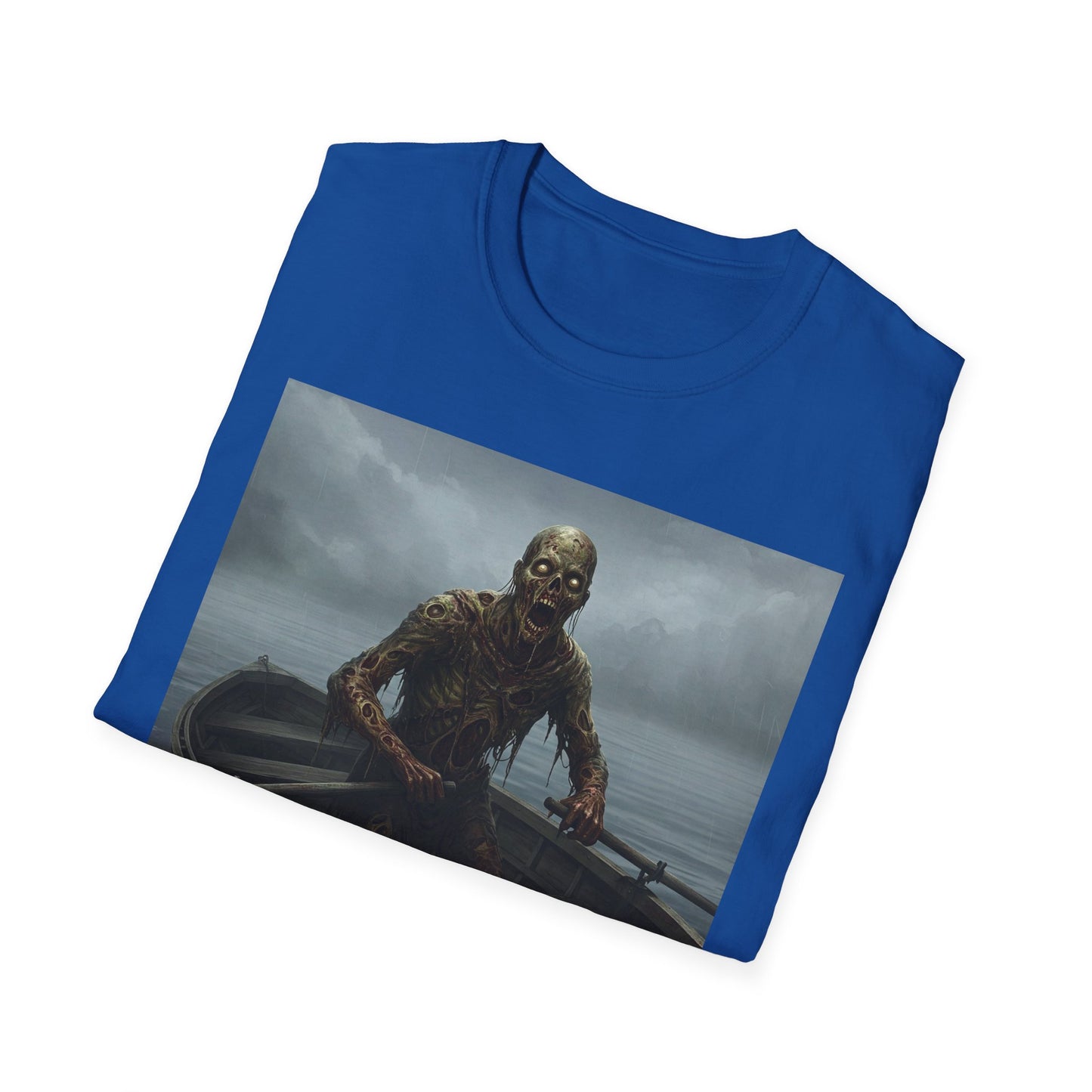 Zombie Rowboat Unisex Softstyle T-Shirt - Spooky Graphic Tee for Halloween Fans