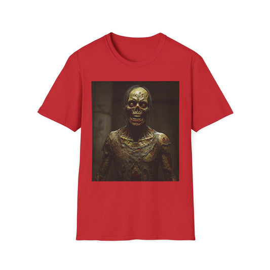 Creepy Horror-Themed Unisex Softstyle T-Shirt for Halloween