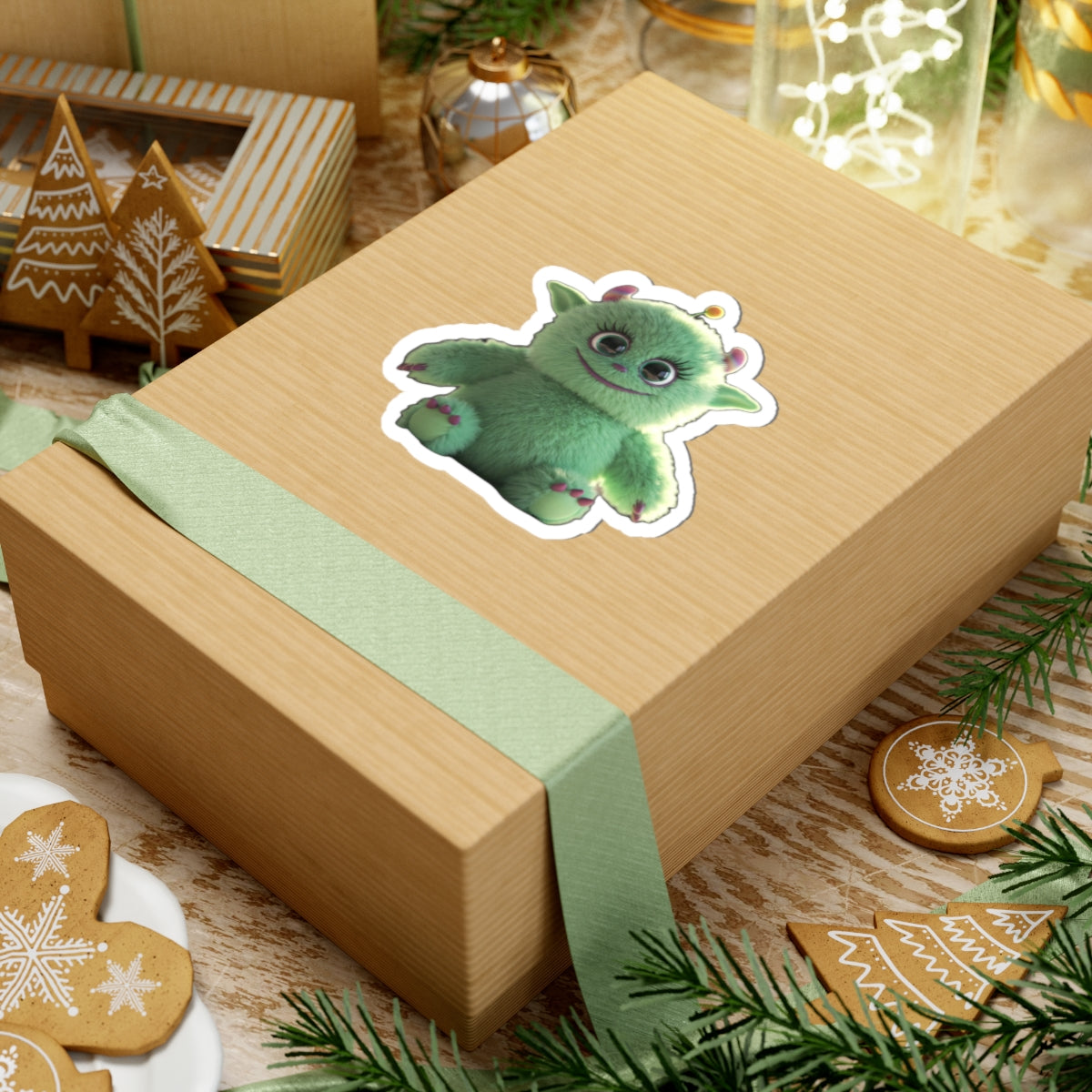 Cute Green Monster Kiss-Cut Stickers - Fun Décor for Laptops & Notebooks
