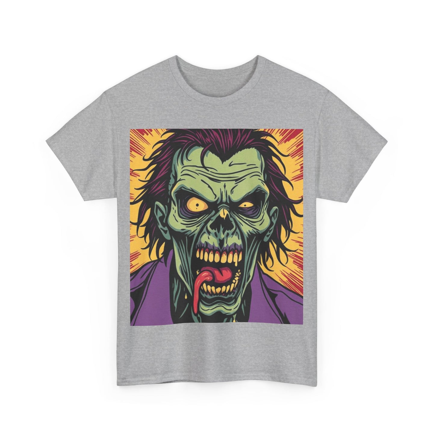 UK - Horror-Themed Unisex Heavy Cotton Tee - Zombie Graphic T-Shirt for Halloween & Casual Wear