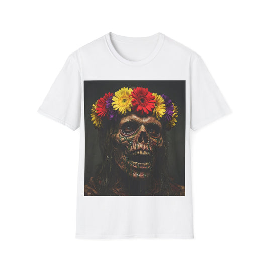 UK - Day of the Dead Floral Skull Apocalyptic Portrait Tee, bold, decaying zombie graphic