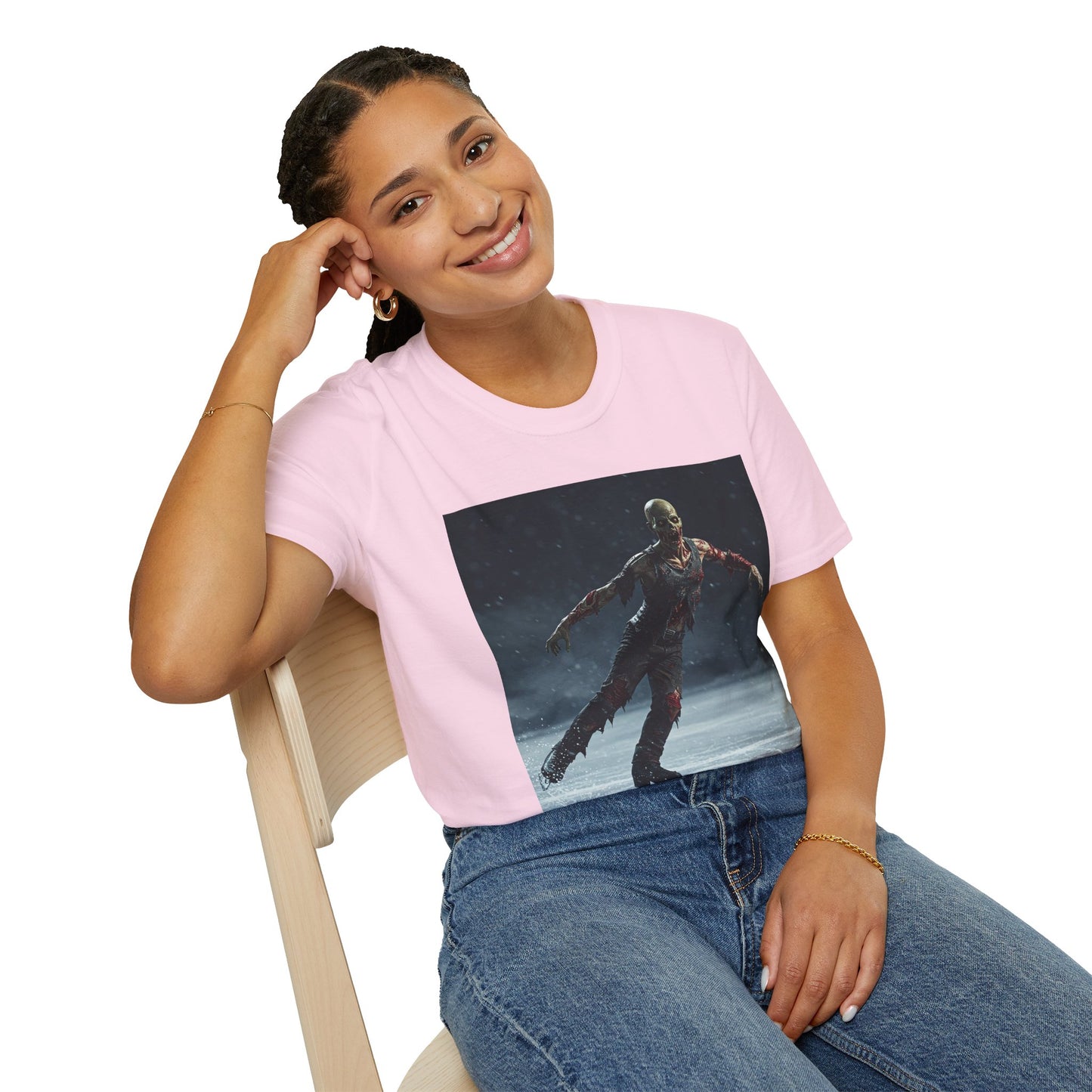 Chilling Thriller Unisex Softstyle T-Shirt - Ice Skating Horror Design