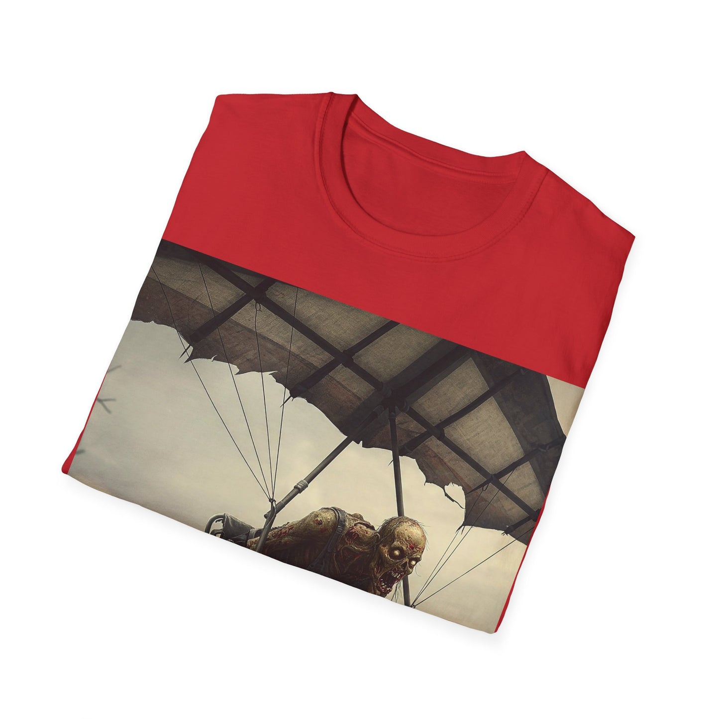 UK - Zombie Parachute Unisex Softstyle T-Shirt - Perfect for Halloween and Horror Fans