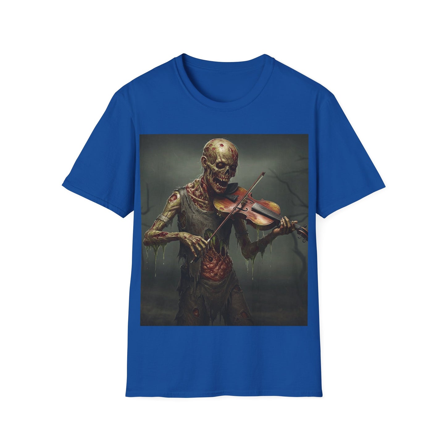 UK - Spooky Zombie Violinist Apocalyptic Portrait Tee, bold, decaying zombie graphic