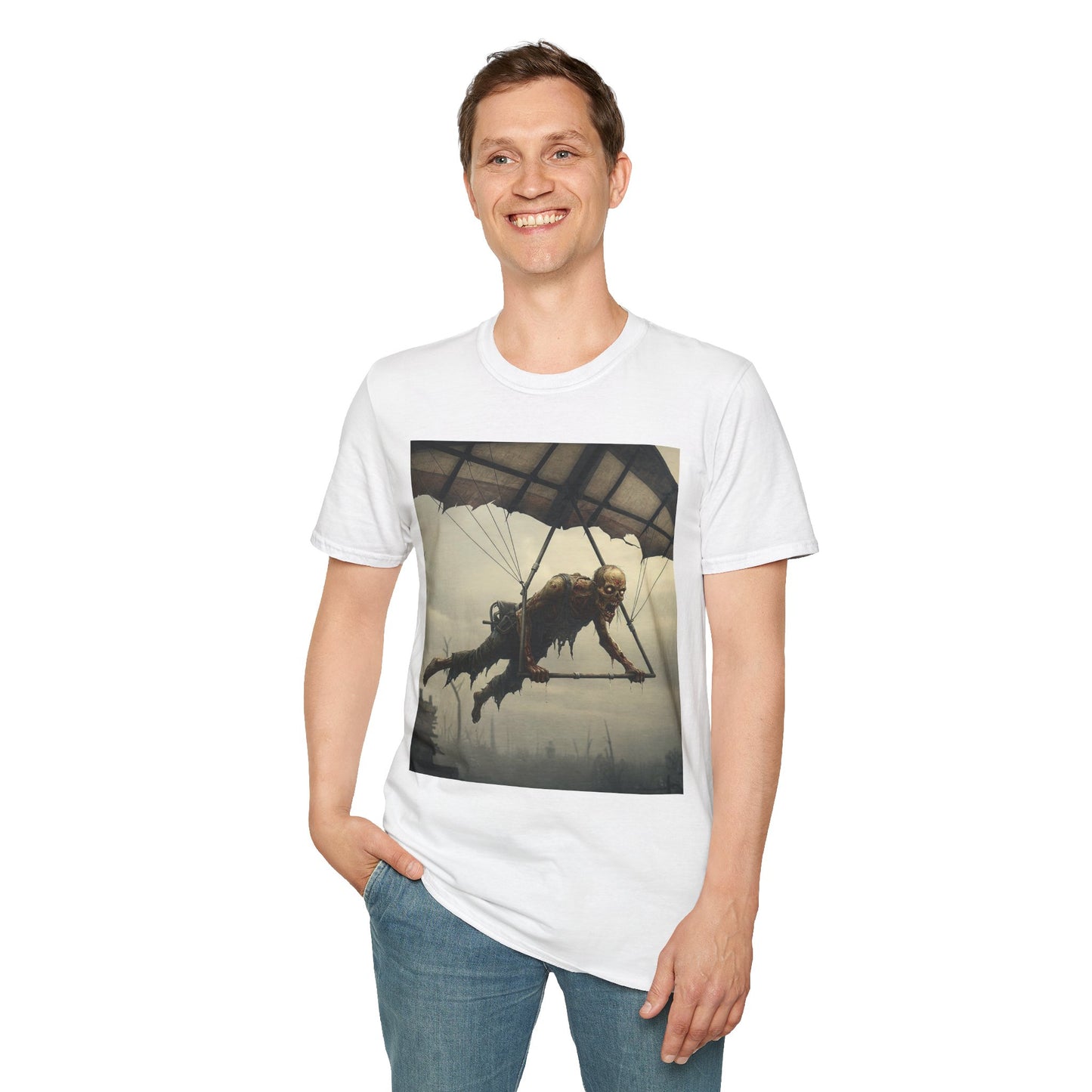 Zombie Parachute Unisex Softstyle T-Shirt - Perfect for Halloween and Horror Fans