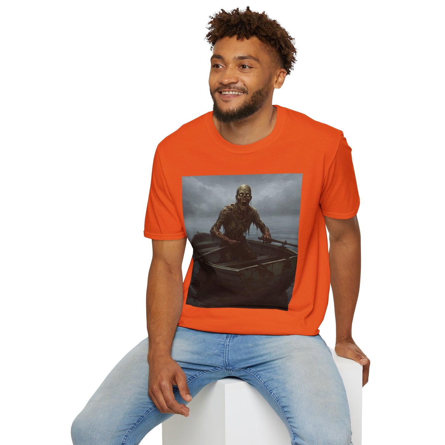 Zombie Rowboat Unisex Softstyle T-Shirt - Spooky Graphic Tee for Halloween Fans