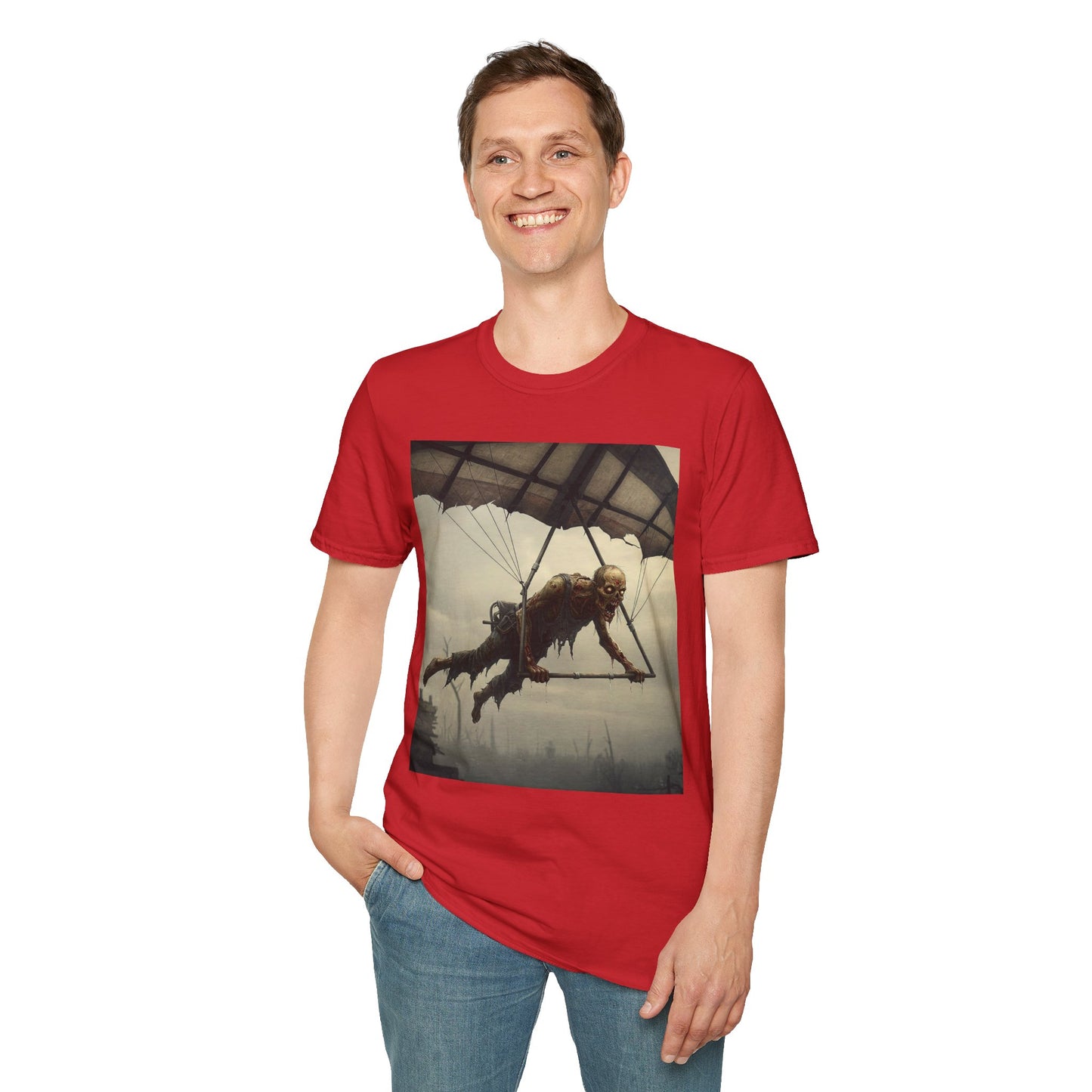 Zombie Parachute Unisex Softstyle T-Shirt - Perfect for Halloween and Horror Fans