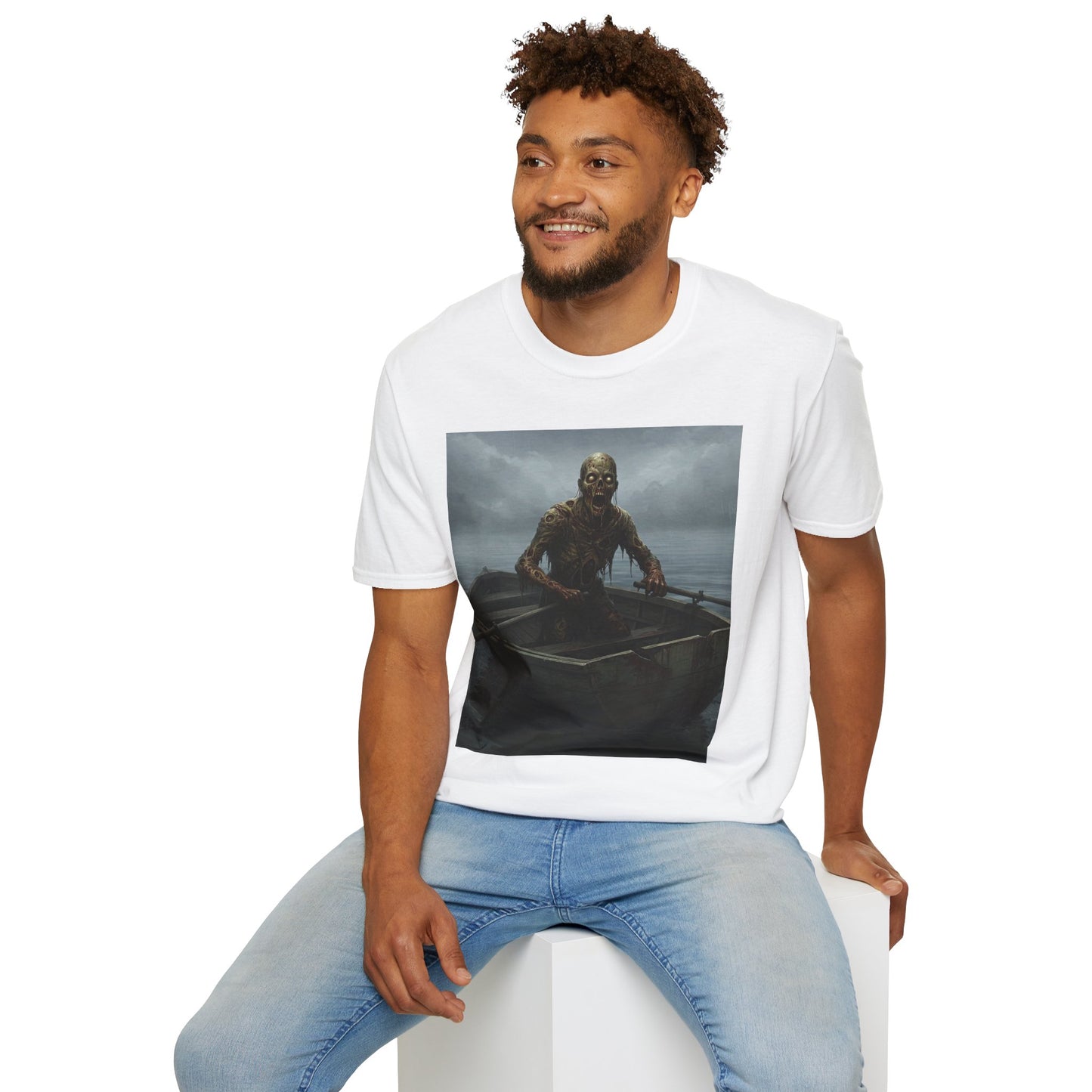 Zombie Rowboat Unisex Softstyle T-Shirt - Spooky Graphic Tee for Halloween Fans
