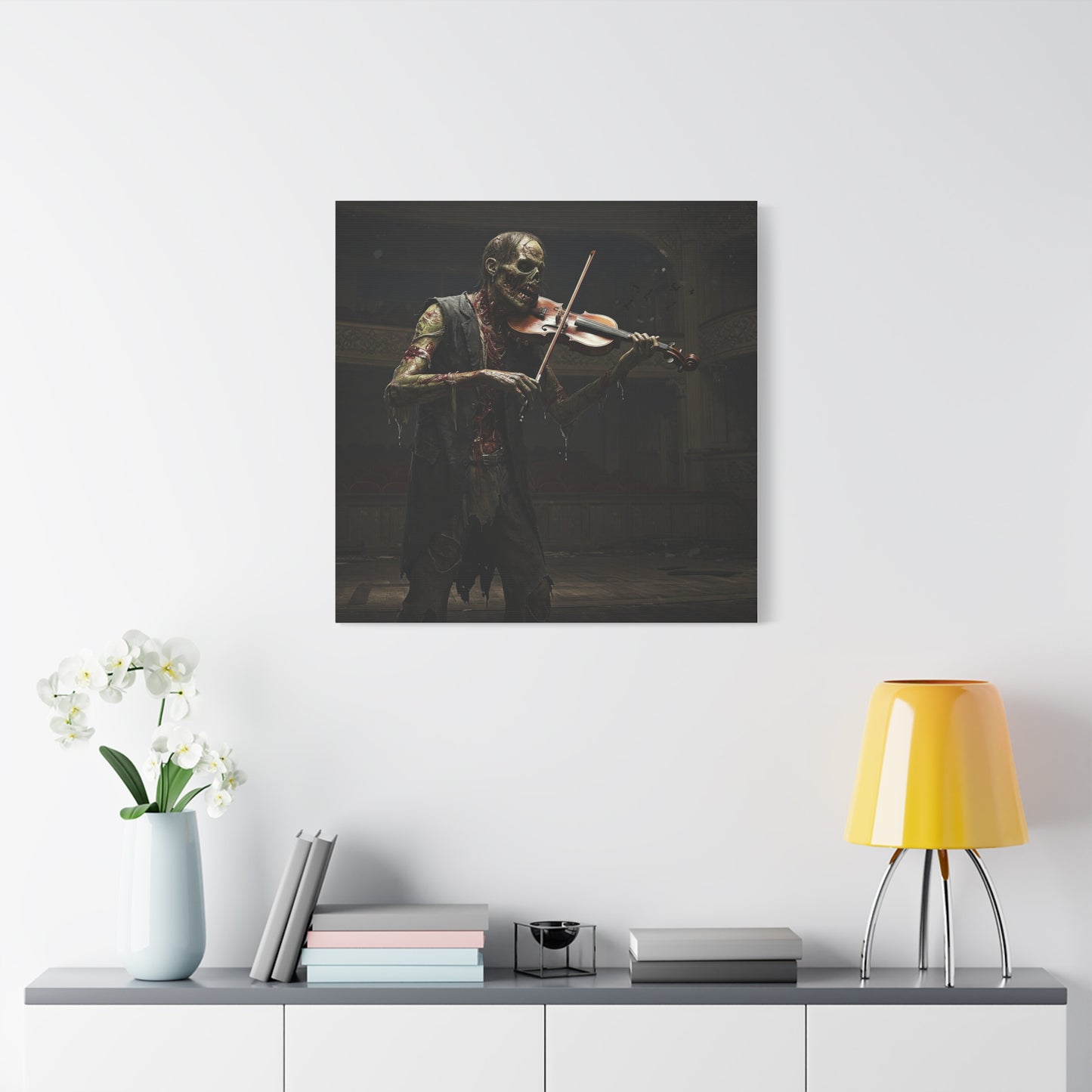 Zombie Violinist Canvas Wall Art - Spooky Home Decor for Halloween