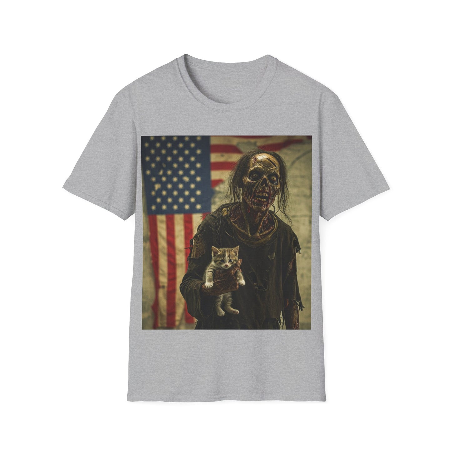 UK - Zombie Cat Lover Apocalyptic Portrait Tee, bold, decaying zombie graphic