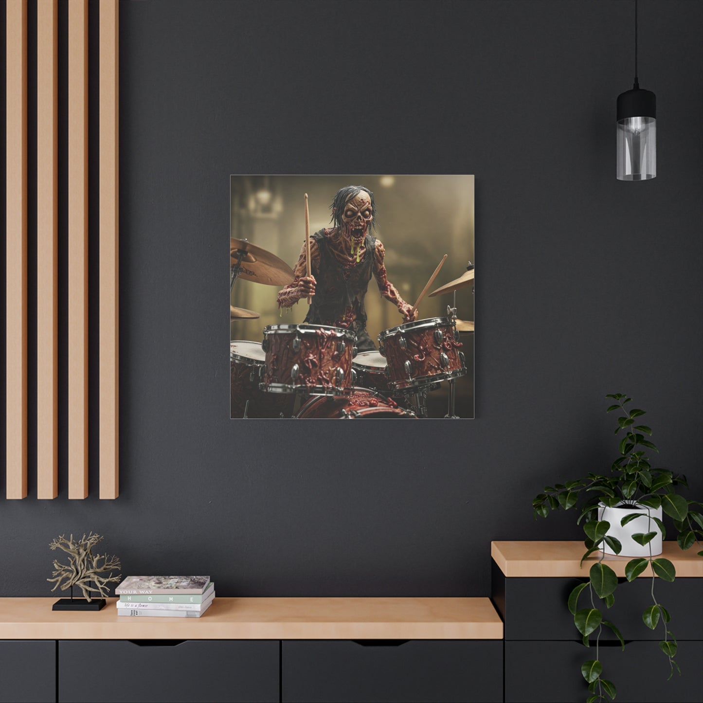 Zombie Drummer Canvas Wall Art - Spooky Horror Decor for Music Lovers