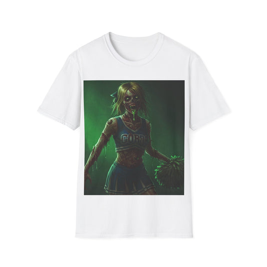 UK - Zombie Cheerleader Apocalyptic Portrait Tee, bold, decaying zombie graphic