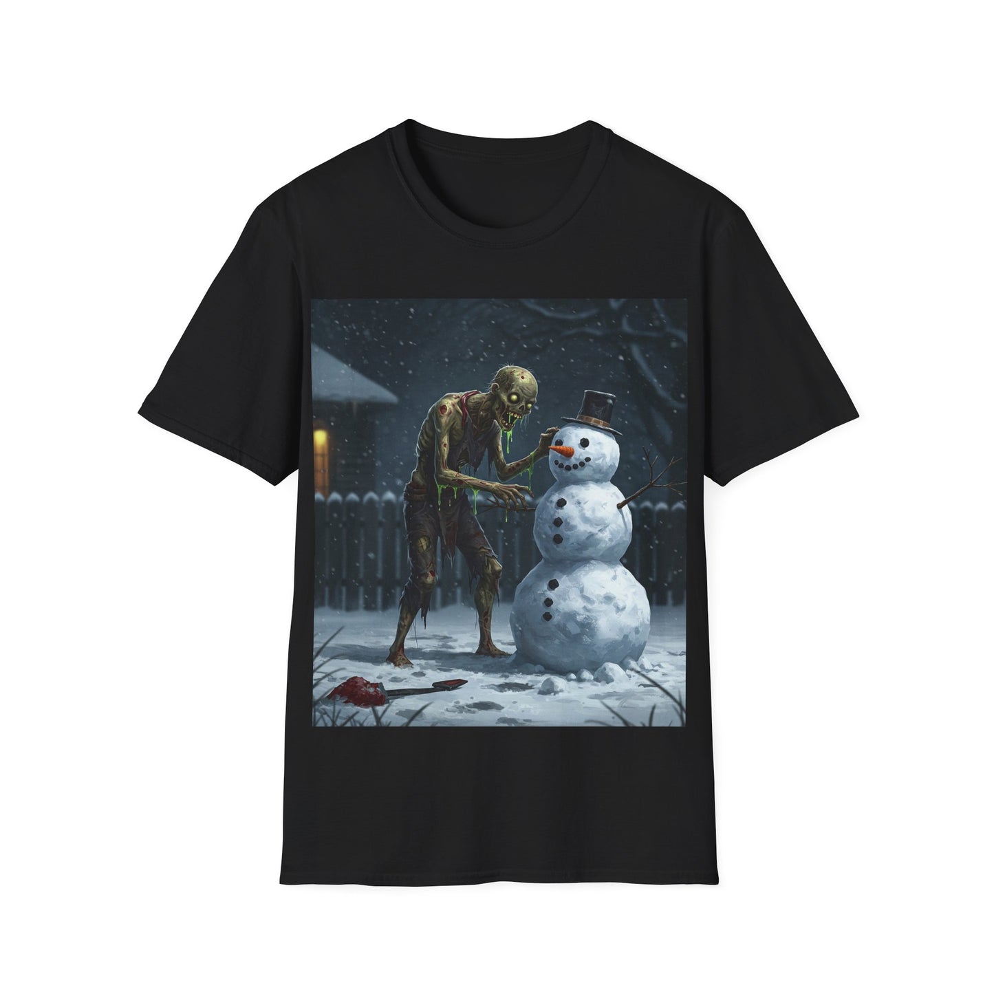 UK - Merry Horror Unisex Softstyle T-Shirt - Creepy Snowman Design
