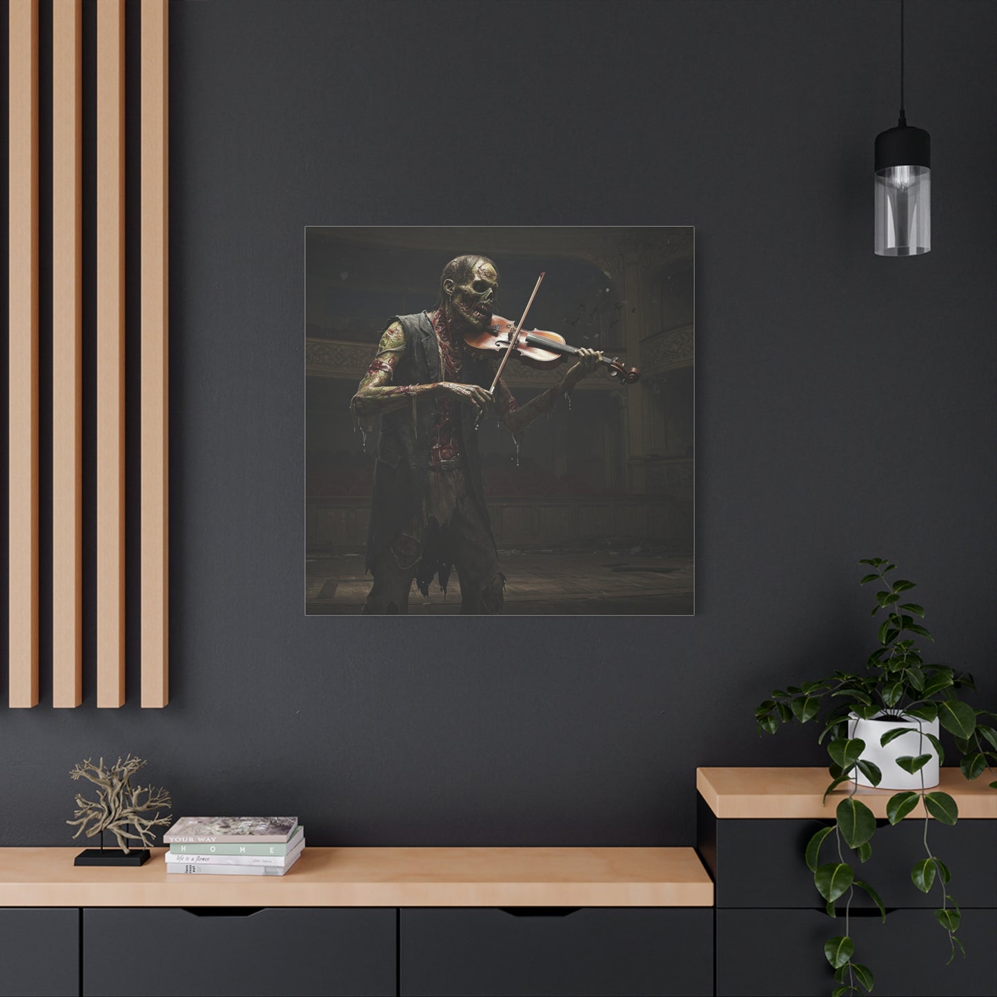 Zombie Violinist Canvas Wall Art - Spooky Home Decor for Halloween