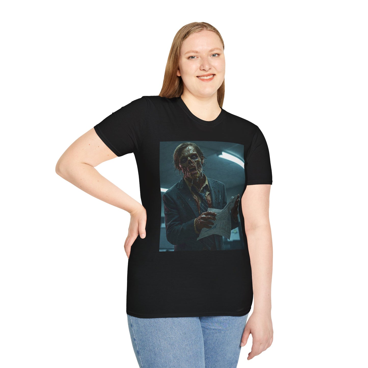 Zombie Horror Unisex Softstyle T-Shirt - Spooky Graphic Tee for Halloween and Horror Lovers