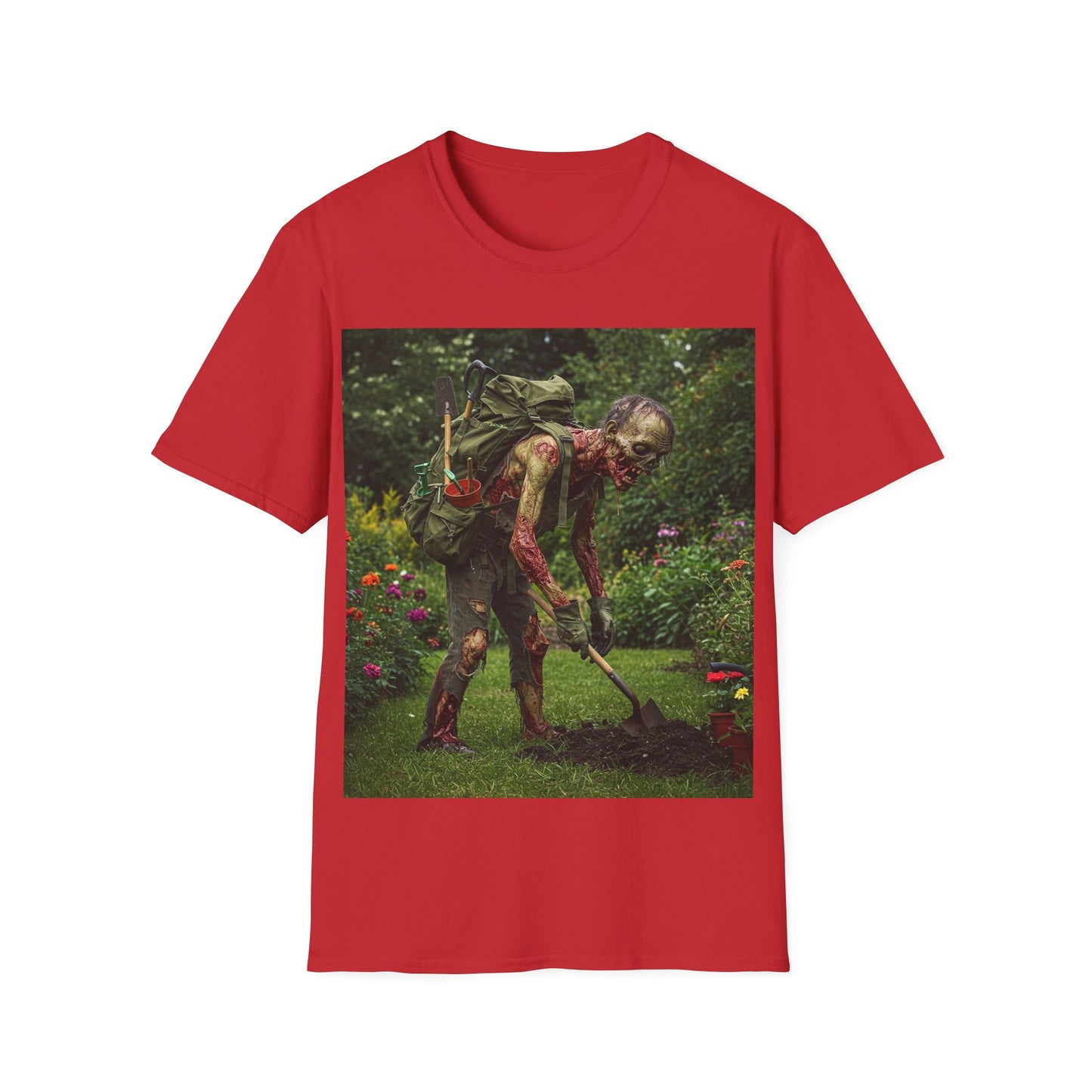 UK - Garden Zombie Unisex Softstyle T-Shirt - Perfect for Halloween and Horror Fans