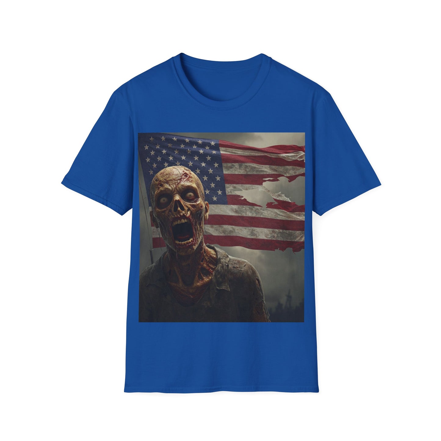 UK - Zombie American Flag Apocalyptic Portrait Tee, bold, decaying zombie graphic