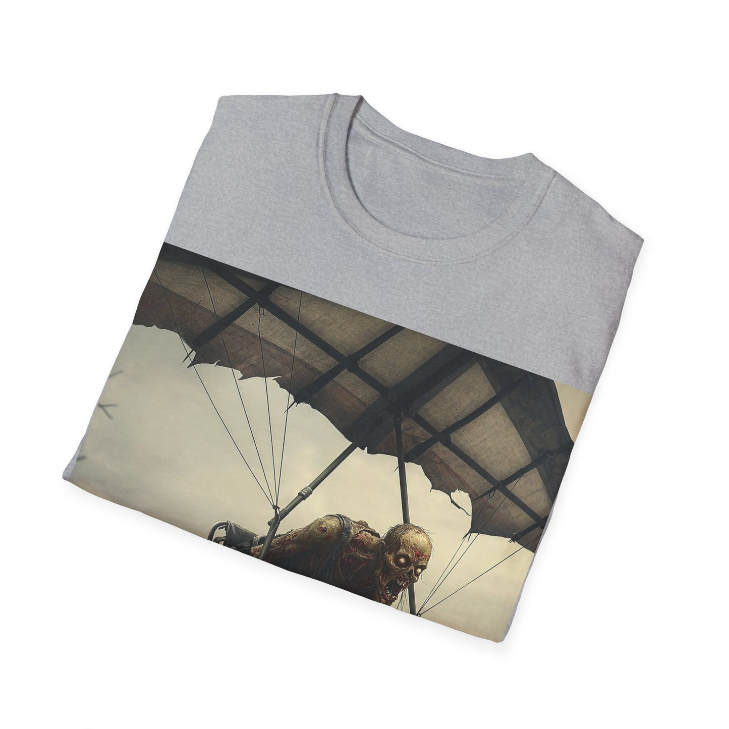UK - Zombie Parachute Unisex Softstyle T-Shirt - Perfect for Halloween and Horror Fans