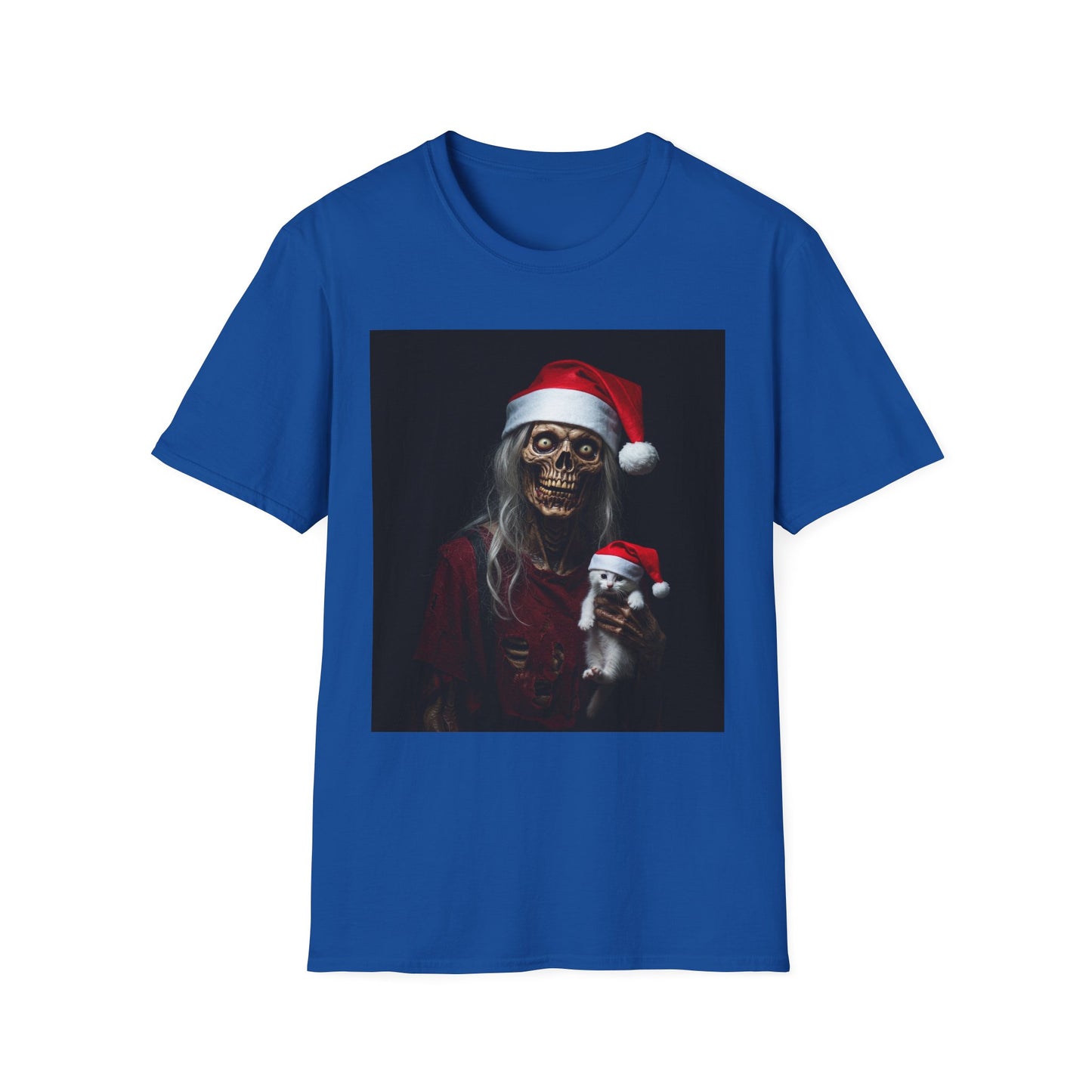 Cat Funny Skeleton Santa Apocalyptic Portrait Tee, bold, decaying zombie graphic