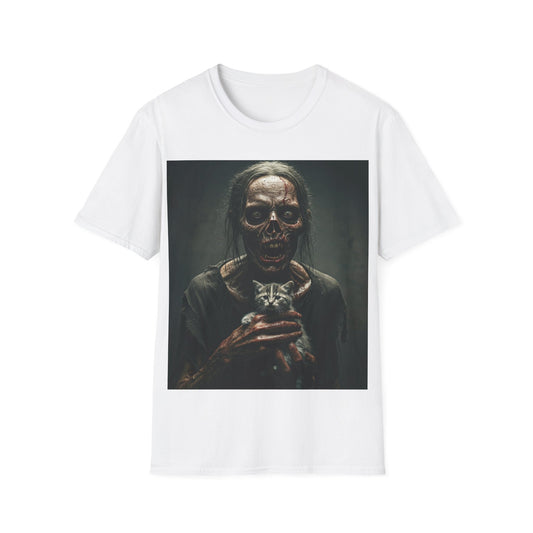 UK - Spooky Cat Lady Apocalyptic Portrait Tee, bold, decaying zombie graphic