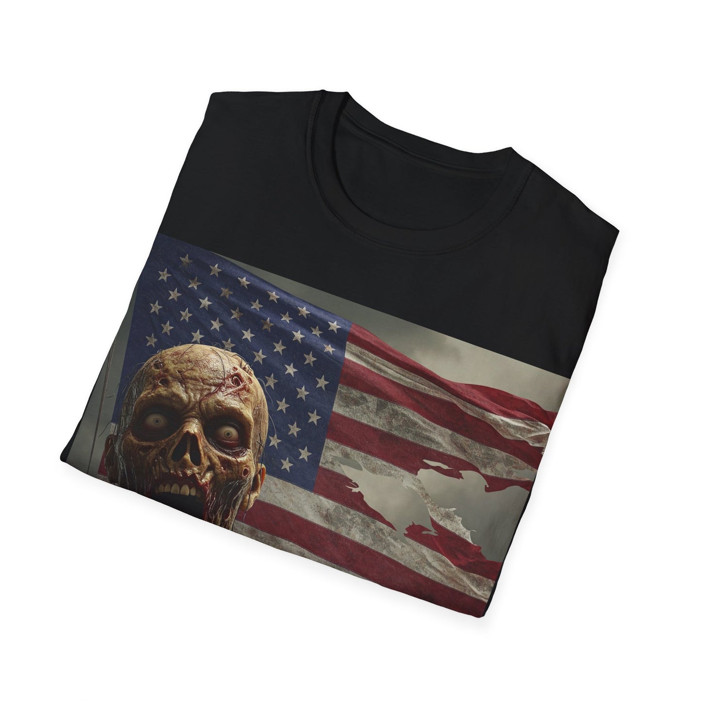 UK - Zombie American Flag Apocalyptic Portrait Tee, bold, decaying zombie graphic