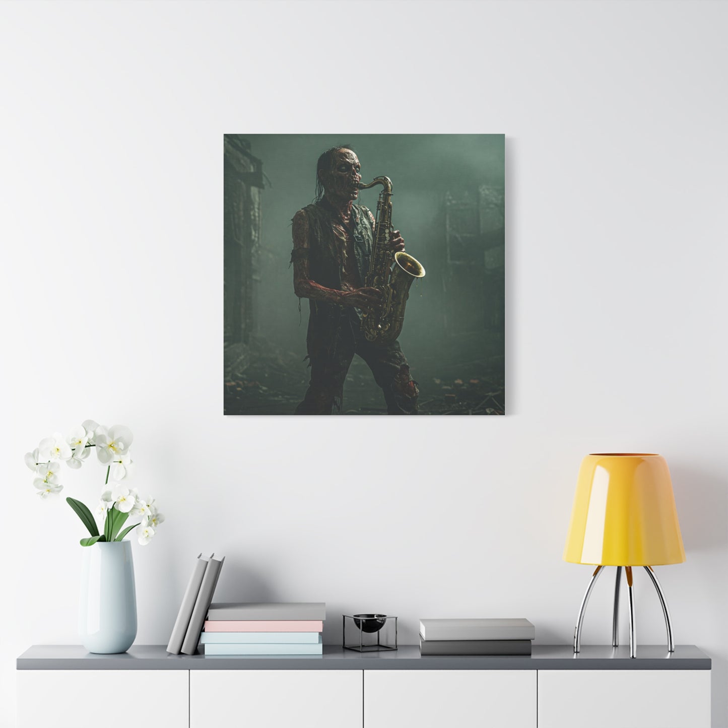 Zombie Saxophonist Wall Art - Matte Canvas Print for Halloween Decor