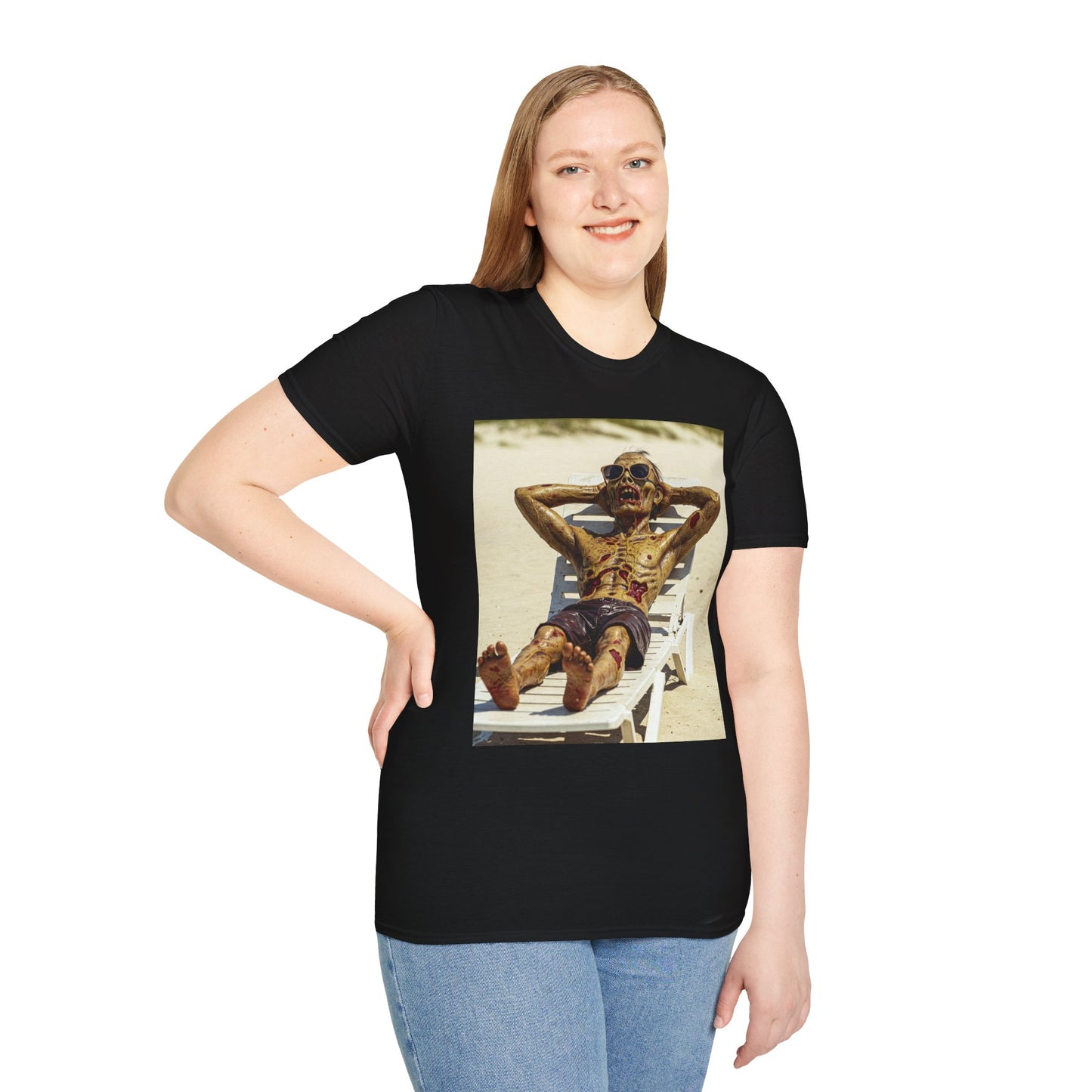 Chillin' Skeleton Unisex Softstyle T-Shirt - Perfect for Halloween & Casual Wear