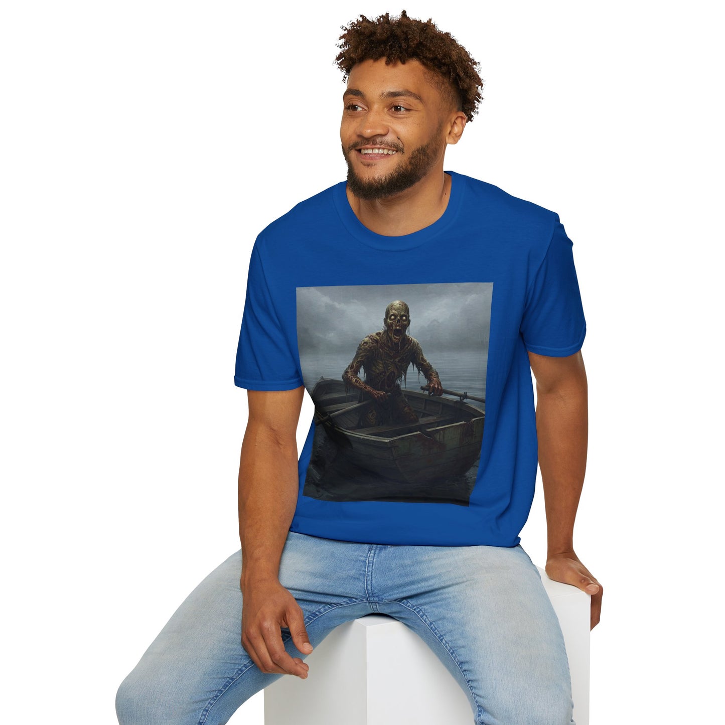 Zombie Rowboat Unisex Softstyle T-Shirt - Spooky Graphic Tee for Halloween Fans