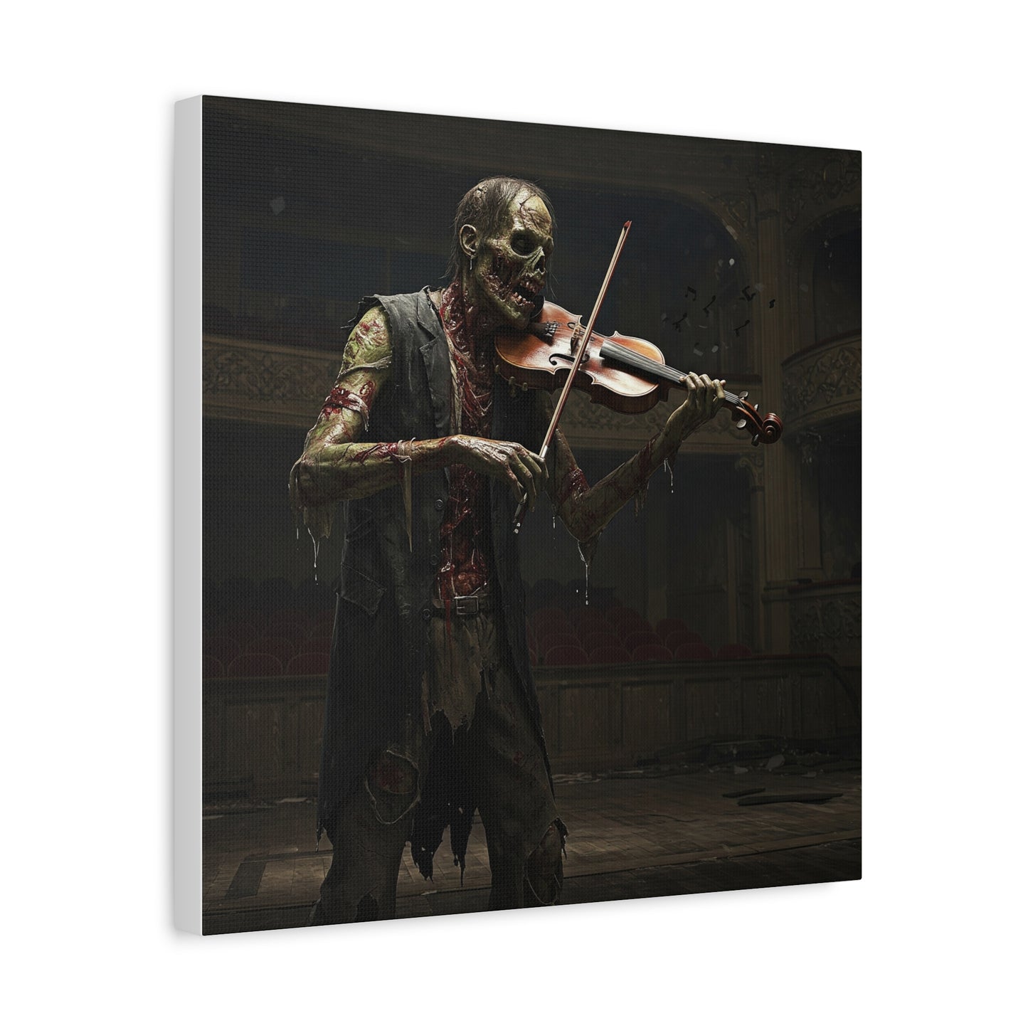 Zombie Violinist Canvas Wall Art - Spooky Home Decor for Halloween
