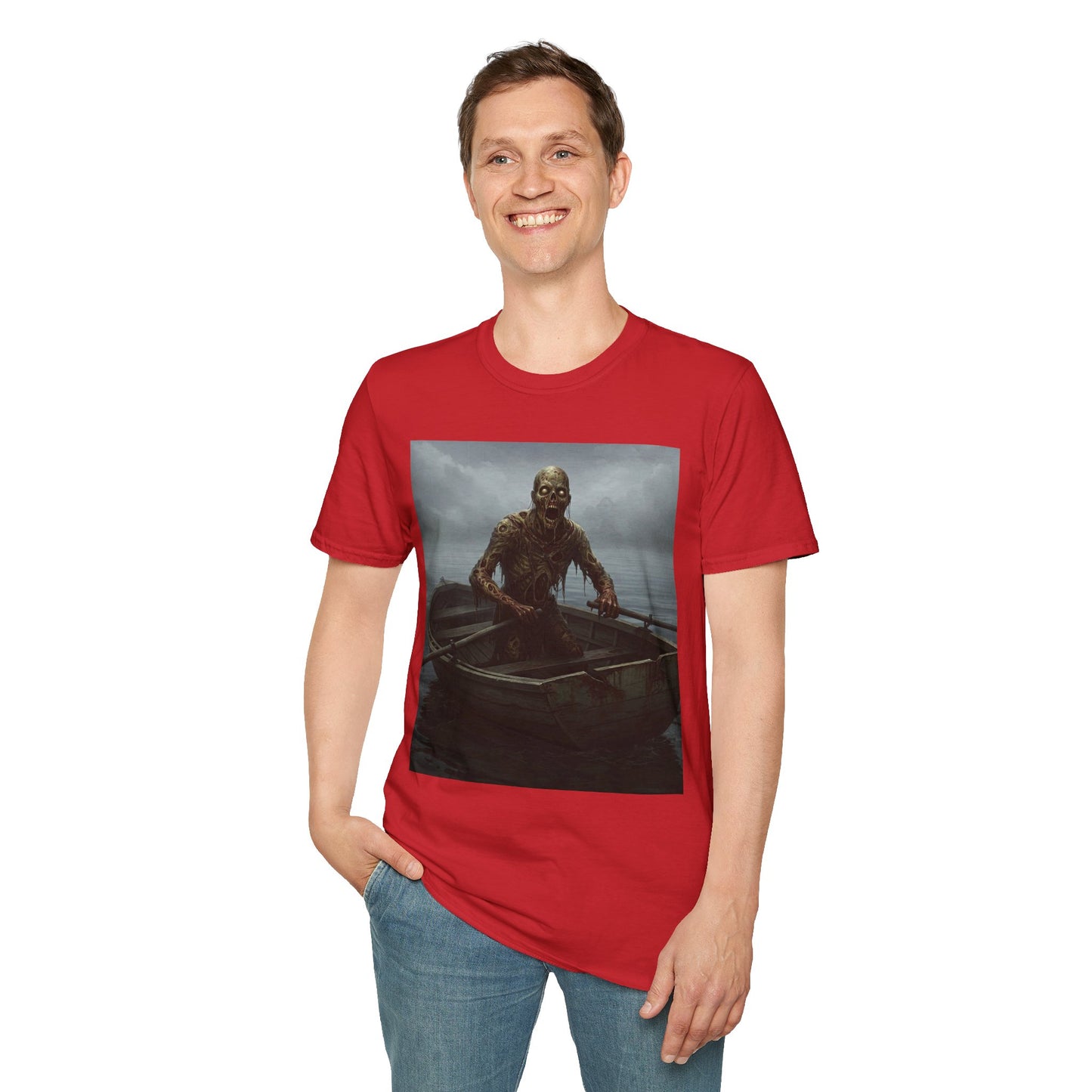 Zombie Rowboat Unisex Softstyle T-Shirt - Spooky Graphic Tee for Halloween Fans