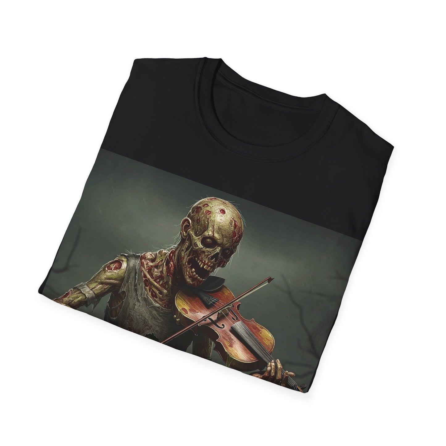 UK - Spooky Zombie Violinist Apocalyptic Portrait Tee, bold, decaying zombie graphic