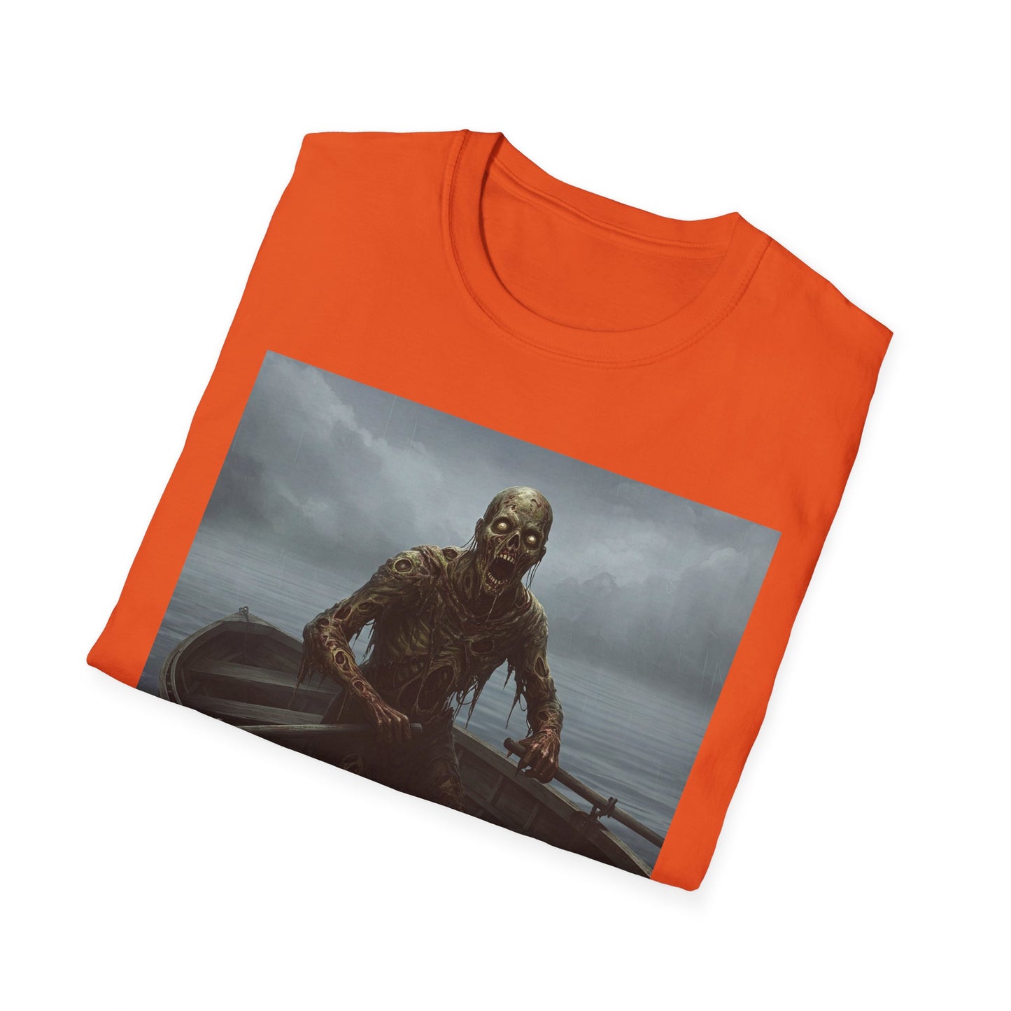 Zombie Rowboat Unisex Softstyle T-Shirt - Spooky Graphic Tee for Halloween Fans