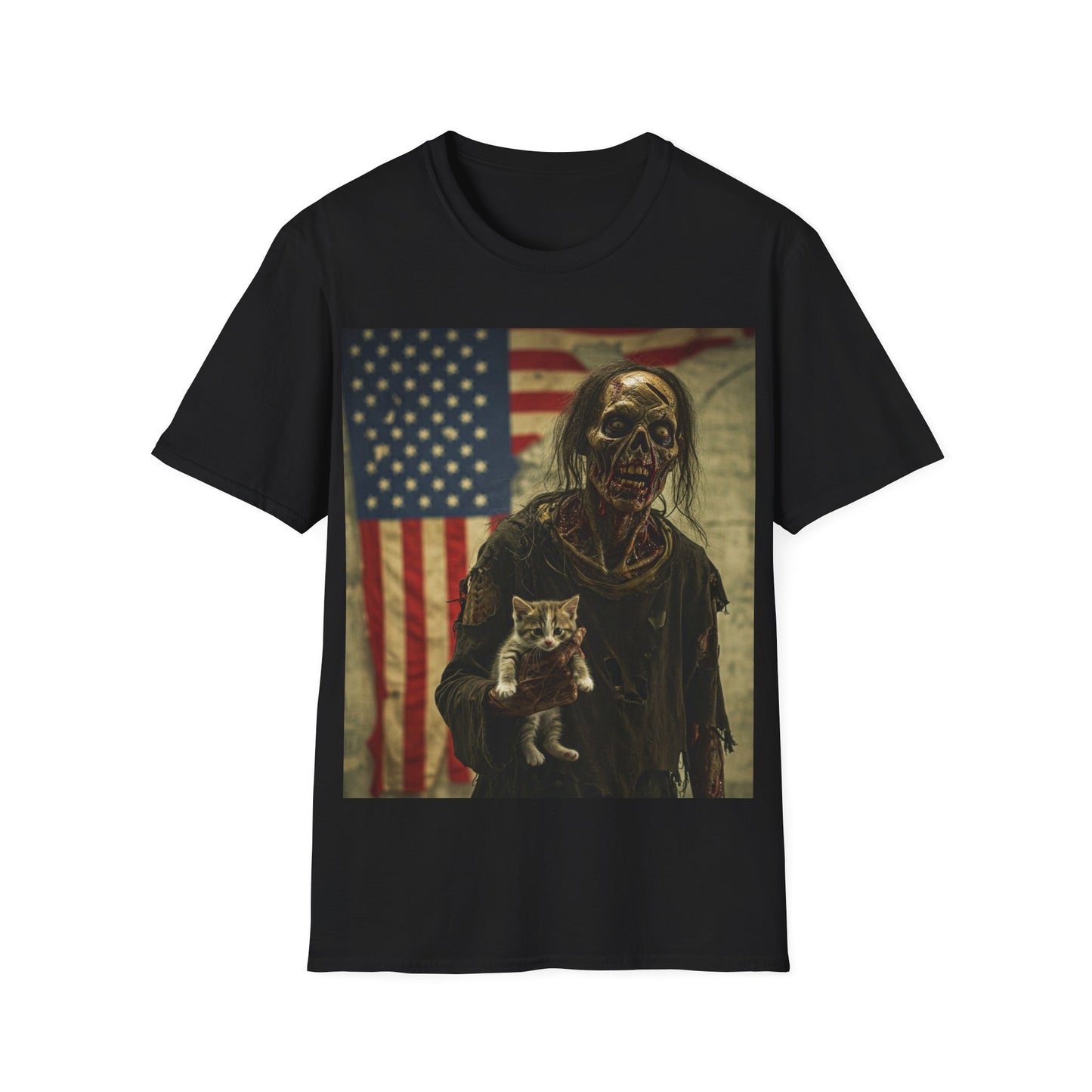 UK - Zombie Cat Lover Apocalyptic Portrait Tee, bold, decaying zombie graphic