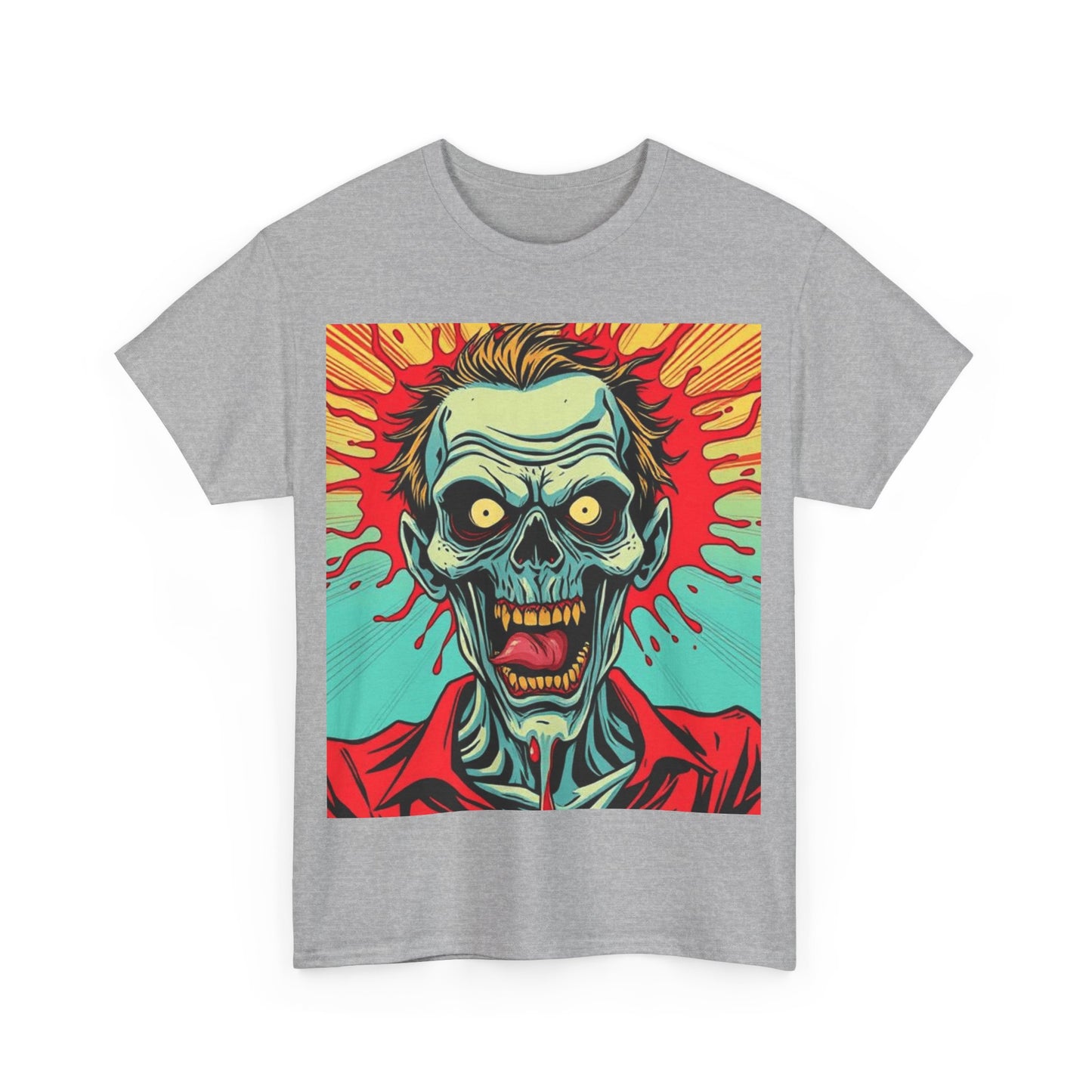 UK - Retro Zombie Graphic Unisex Heavy Cotton Tee - Perfect for Halloween or Horror Fans